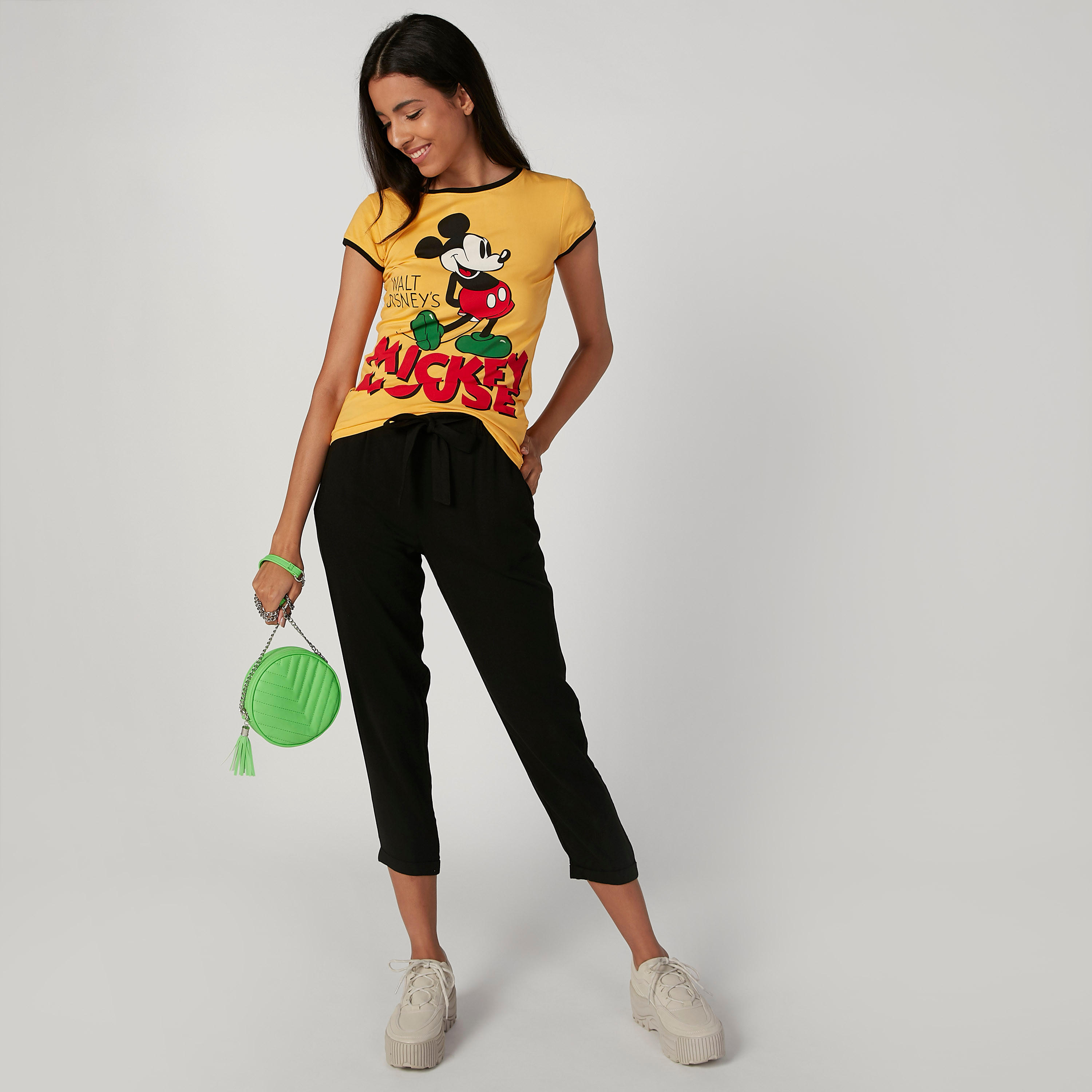 تيشيرت مستدام سكيني بياقة مستديرة وطبعات ميكي ماوس -women-clothing-tshirts-image-3