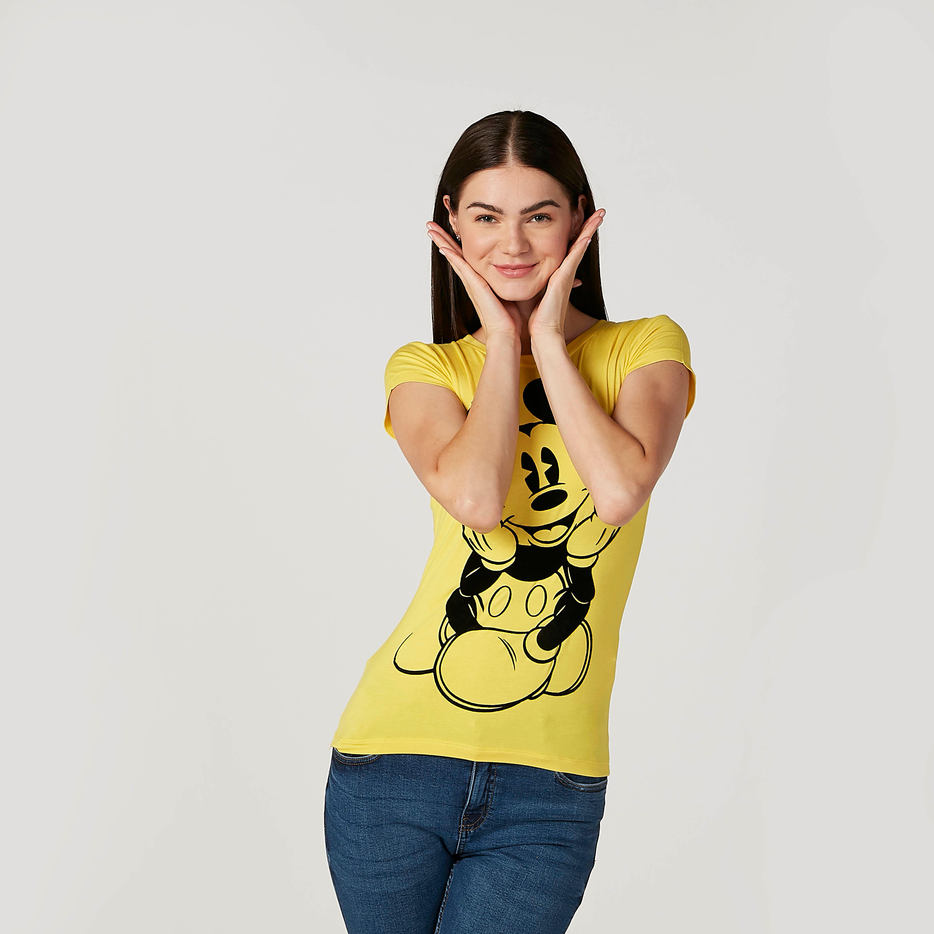 Skinny Fit Mickey Mouse Printed T-shirt with Cap Sleeves-women-clothing-tshirts-image-1