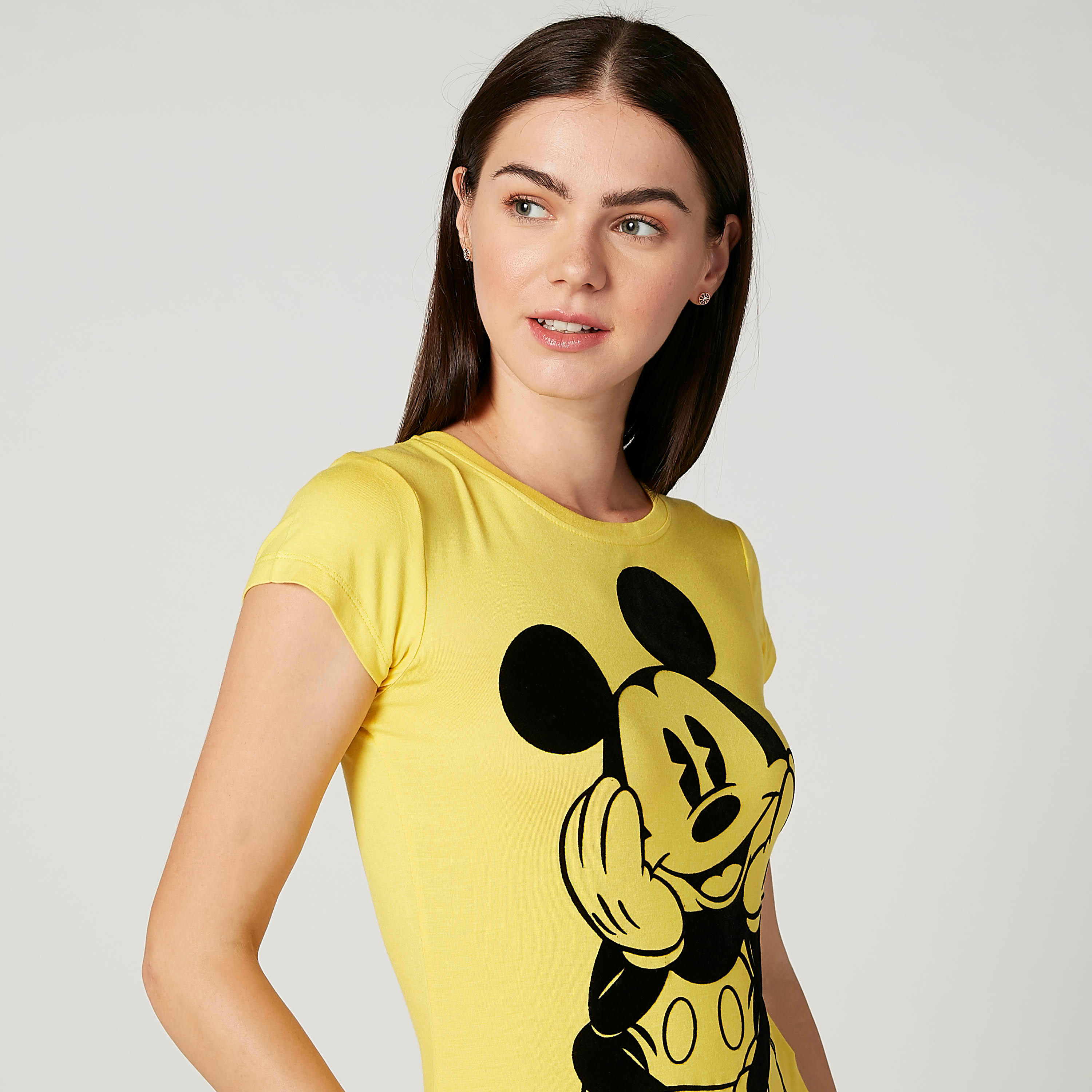 Skinny Fit Mickey Mouse Printed T-shirt with Cap Sleeves-women-clothing-tshirts-image-3