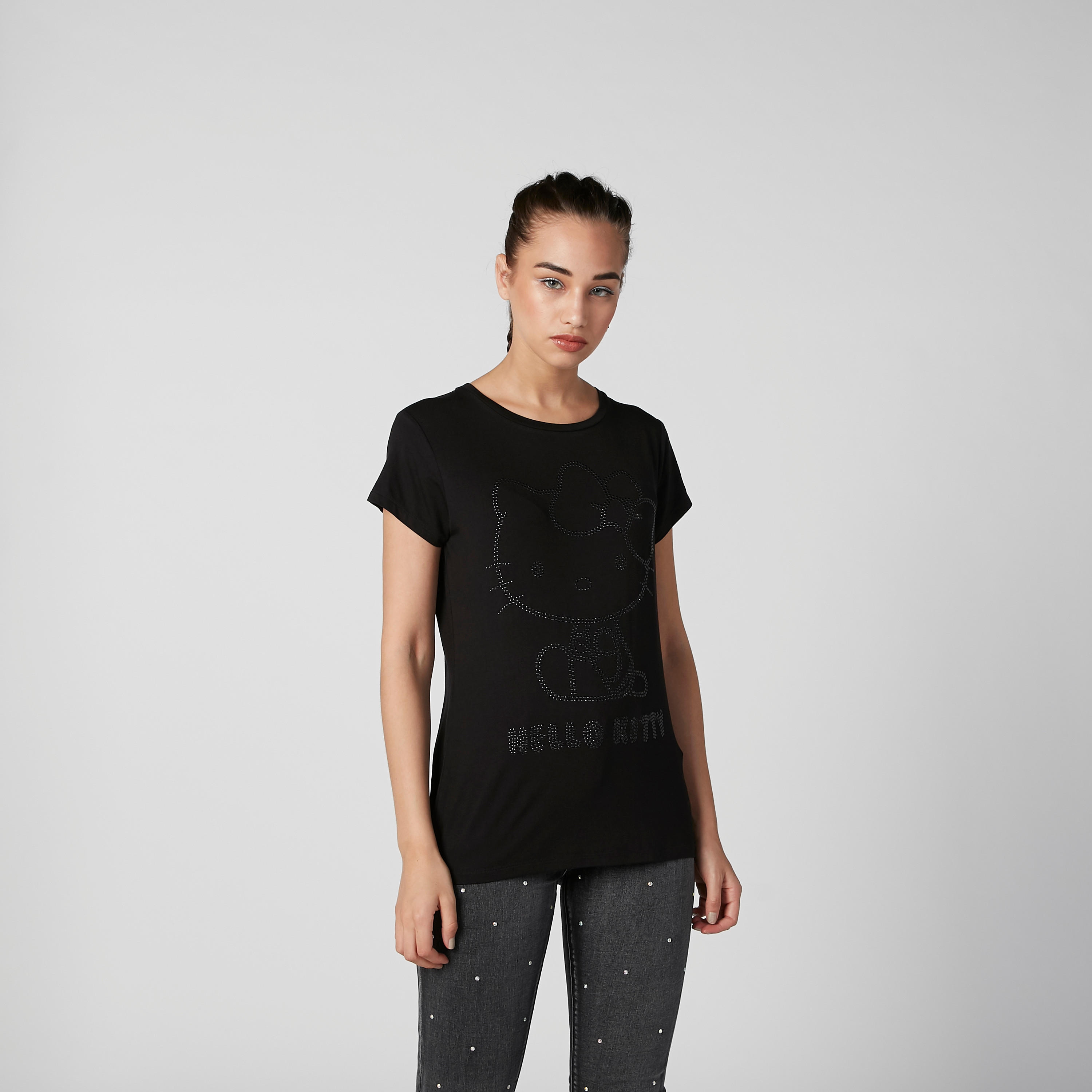 بلوزة فضفاضة بقصّة سكيني وأكمام كاب وتزيينات هالو كيتي-women-clothing-tshirts-image-3
