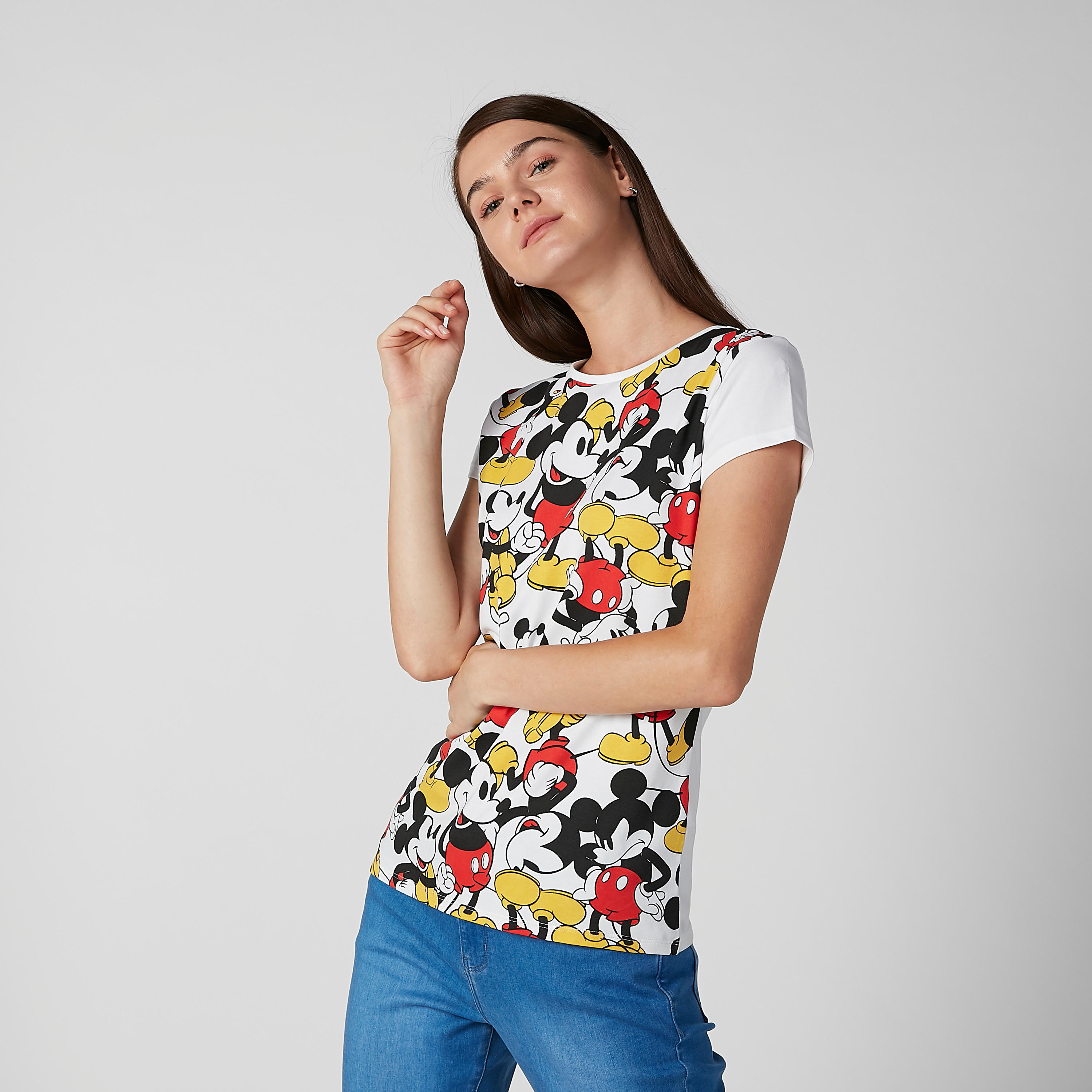 تيشيرت مستدام سليم بأكمام كاب وطبعات ميكي ماوس-women-clothing-tshirts-image-1