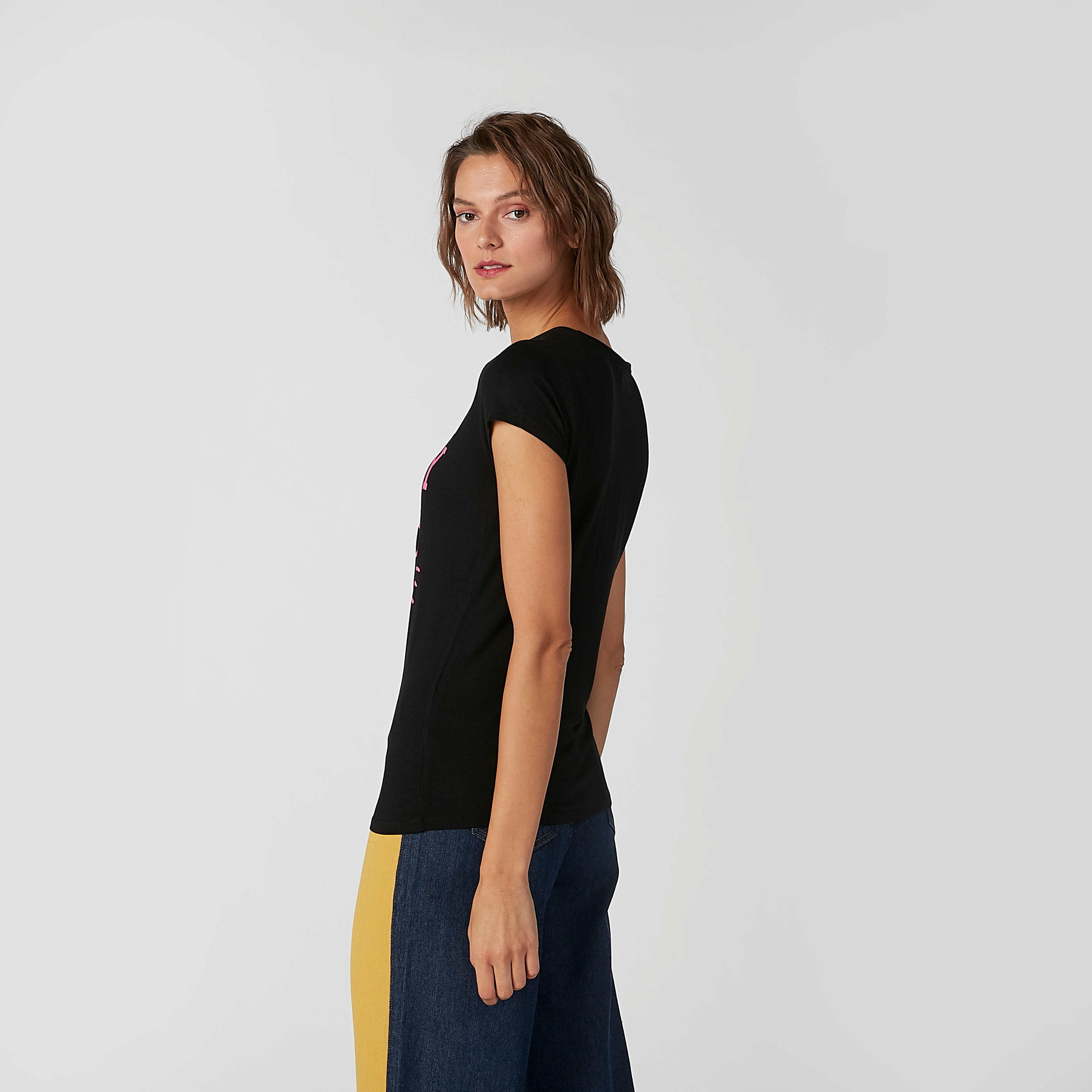 Skinny Fit Hello Kitty Printed T-shirt with Round Neck and Cap Sleeves-women-clothing-tshirts-image-3
