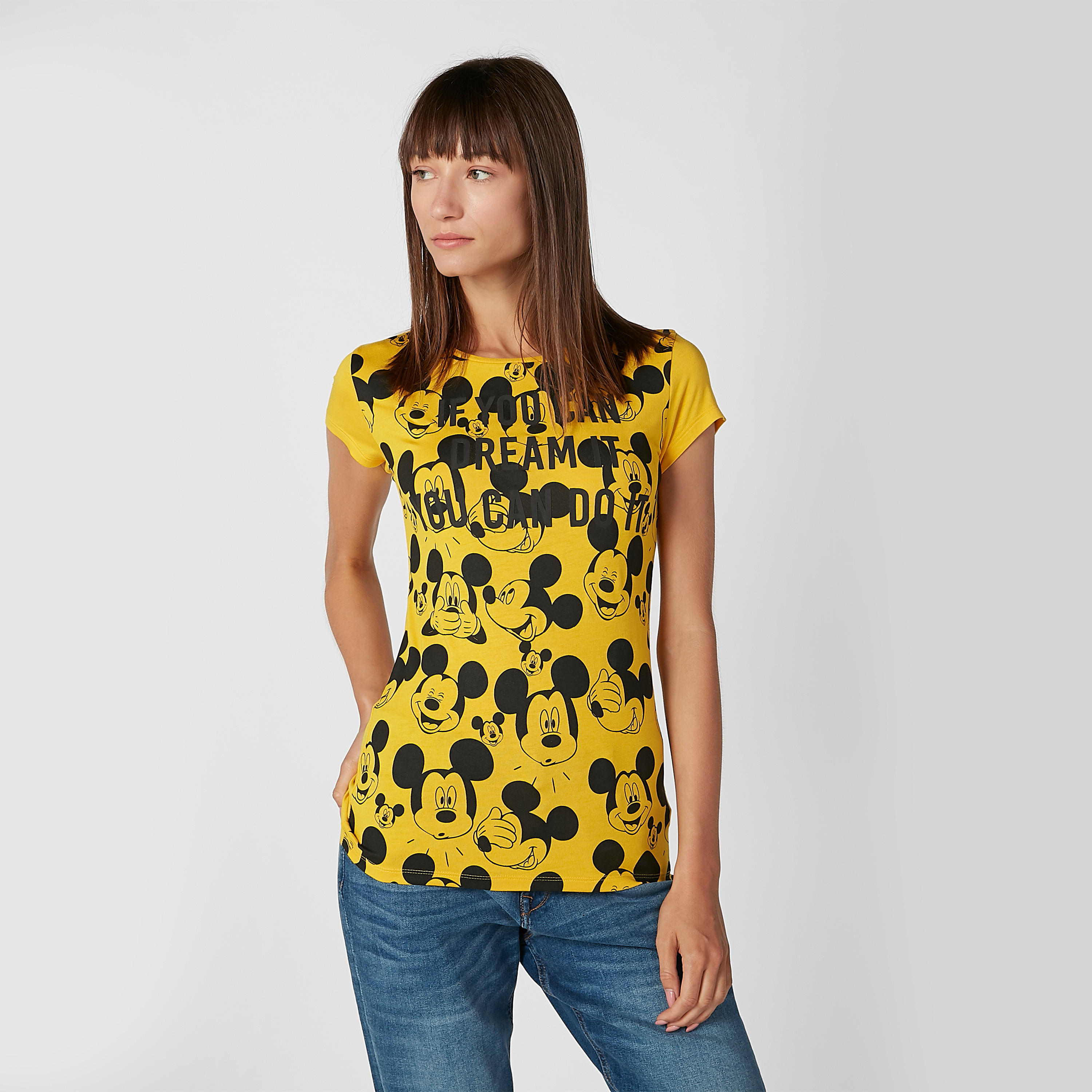 Skinny Fit Mickey Mouse Printed T-shirt with Cap Sleeves-women-clothing-tshirts-image-1
