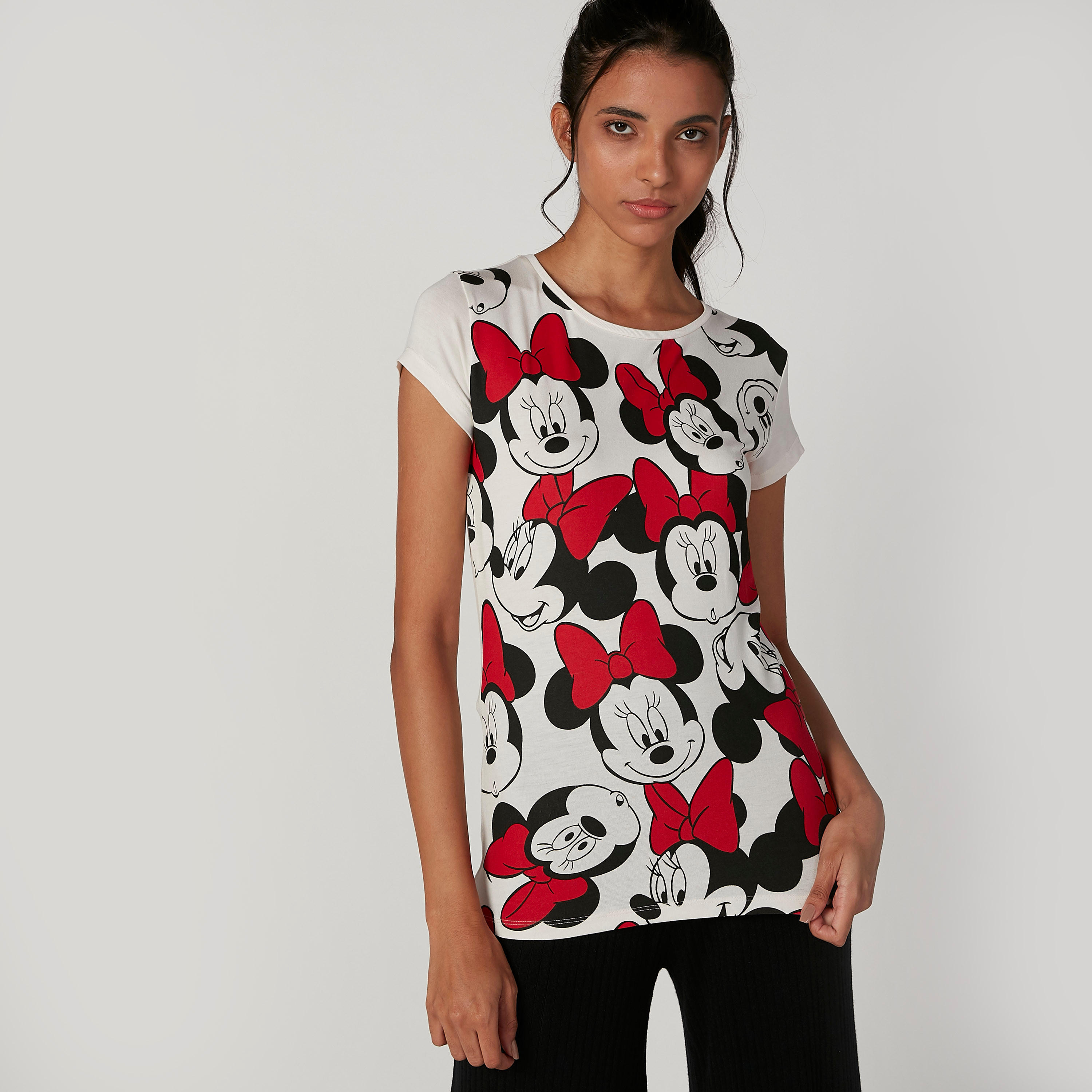 تيشيرت سكيني بأكمام كاب وطبعات ميني ماوس-women-clothing-tshirts-image-4