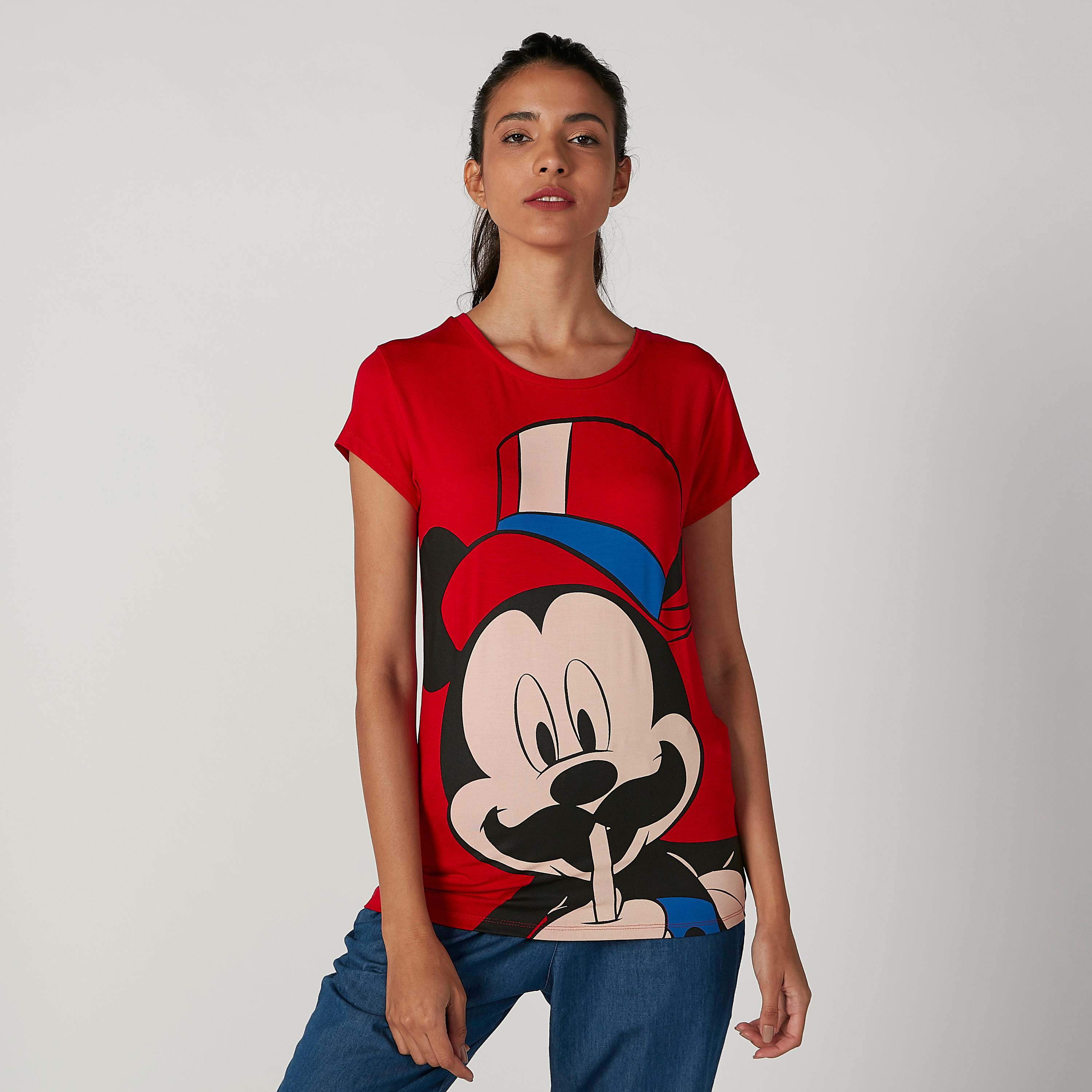 تيشيرت سكيني بأكمام قصيرة وطبعات ميكي ماوس-women-clothing-tshirts-image-1