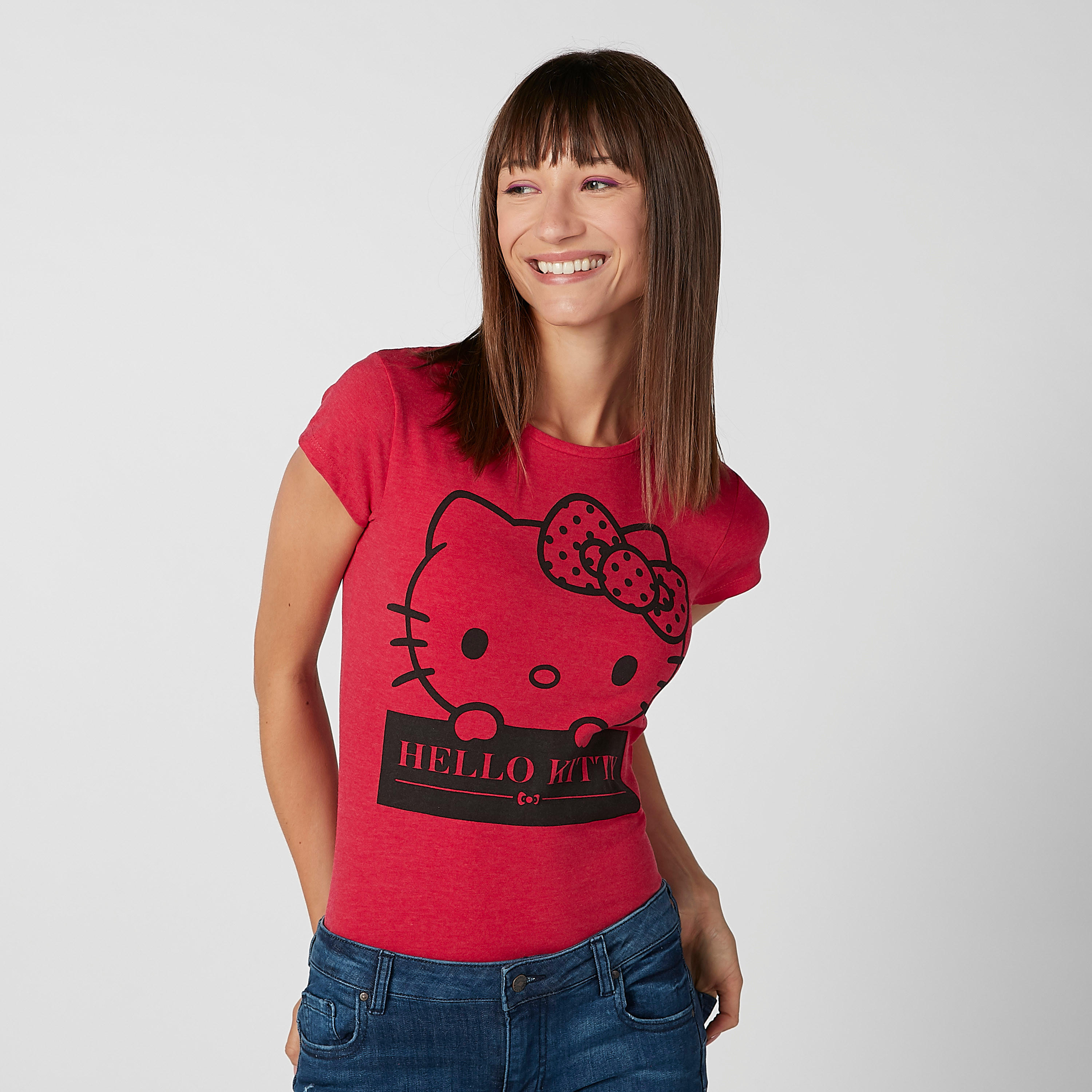 تيشيرت مستدام سكيني بياقة مستديرة وطبعات هالو كيتي-women-clothing-tshirts-image-1