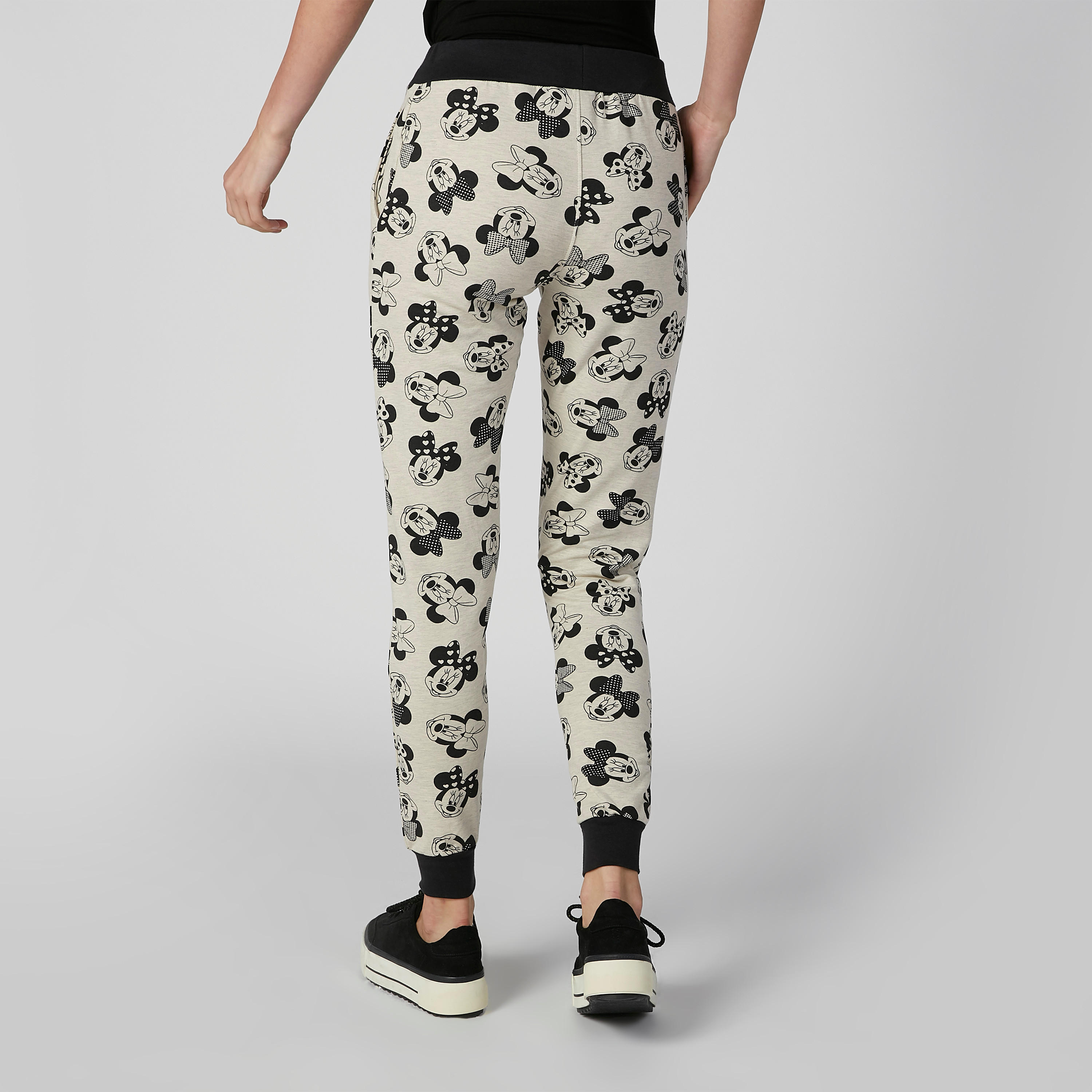 بنطلون رياضي سليم سادة بخصر منخفض وجيوب وطبعات ميني ماوس-women-clothing-bottoms-joggers-image-4