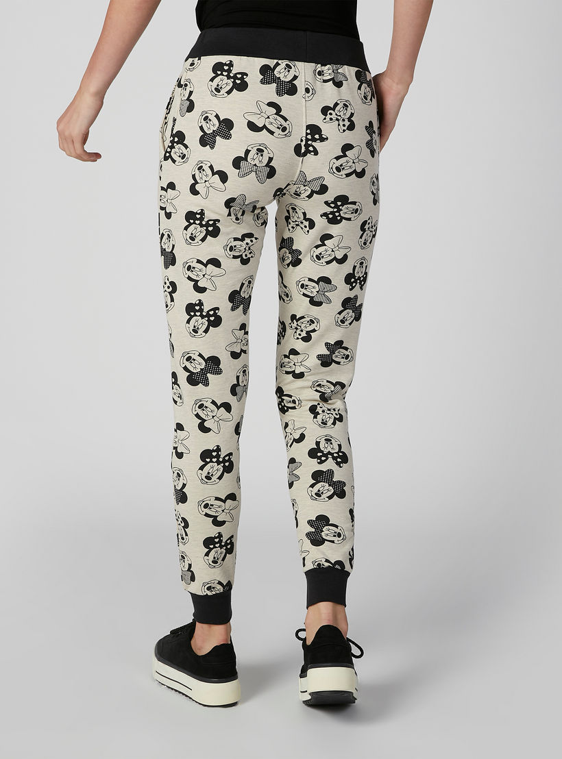 بنطلون رياضي سليم سادة بخصر منخفض وجيوب وطبعات ميني ماوس-women-clothing-bottoms-joggers-image-4