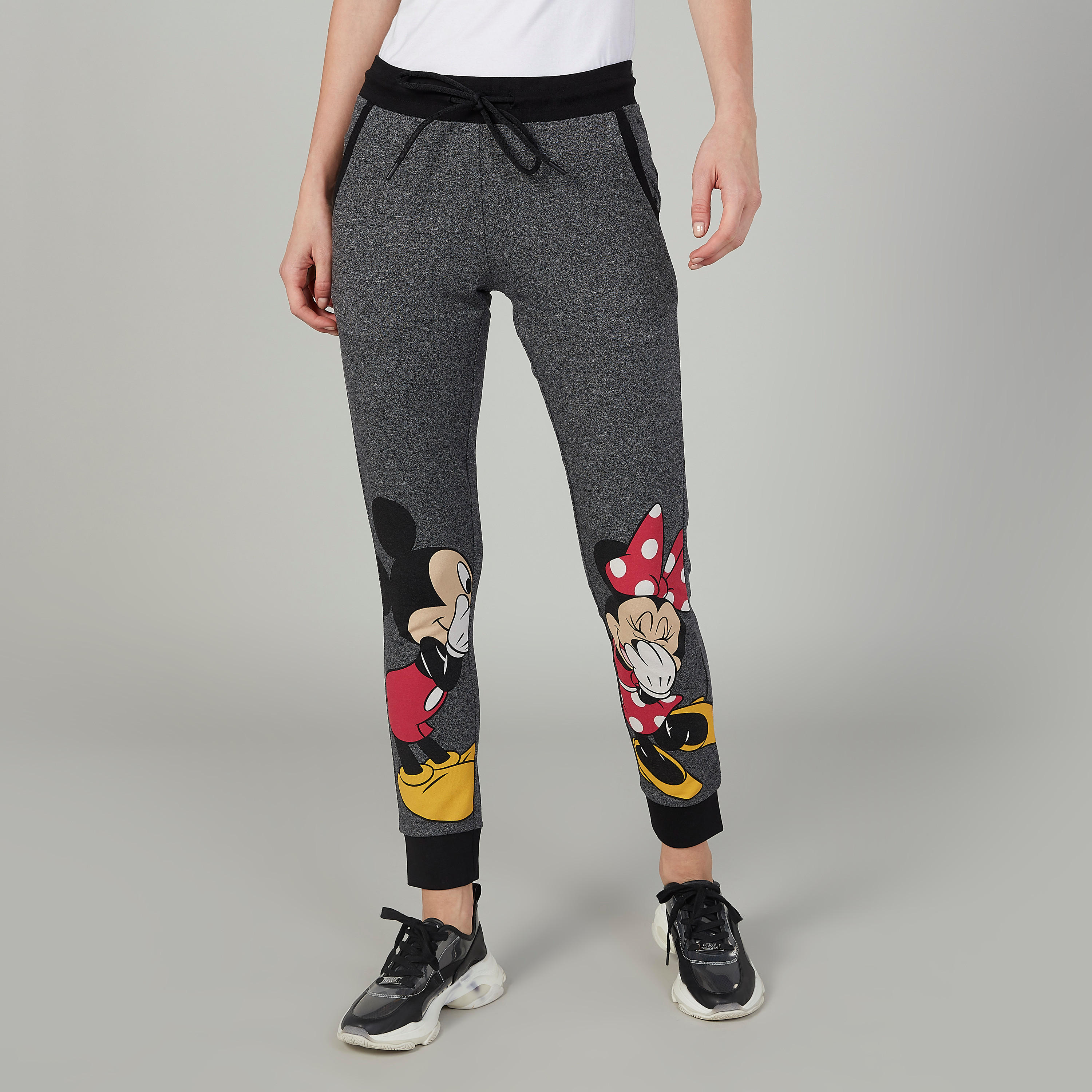 بنطلون رياضي سليم بخصر منخفض وطبعات ميكي آند ميني ماوس-women-clothing-bottoms-joggers-image-1