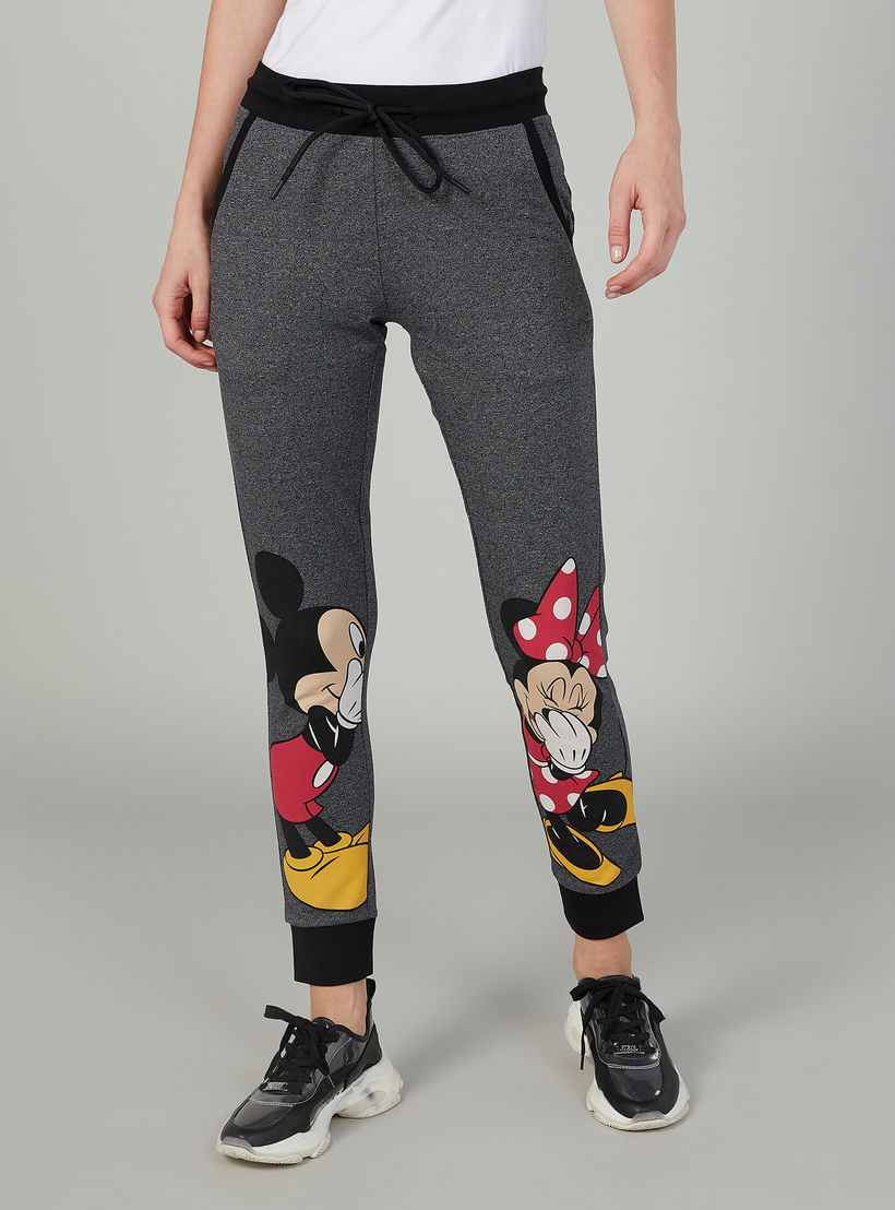 بنطلون رياضي سليم بخصر منخفض وطبعات ميكي آند ميني ماوس-women-clothing-bottoms-joggers-image-1