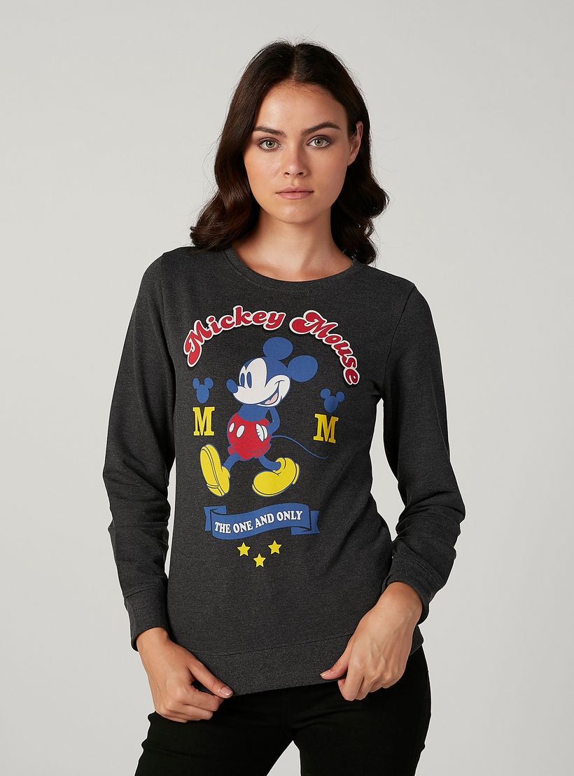 Mickey Mouse Printed Sweatshirt with Round Neck and Long Sleeves-women-winterwear-hoodiesandsweatshirts-sweatshirts-image-1