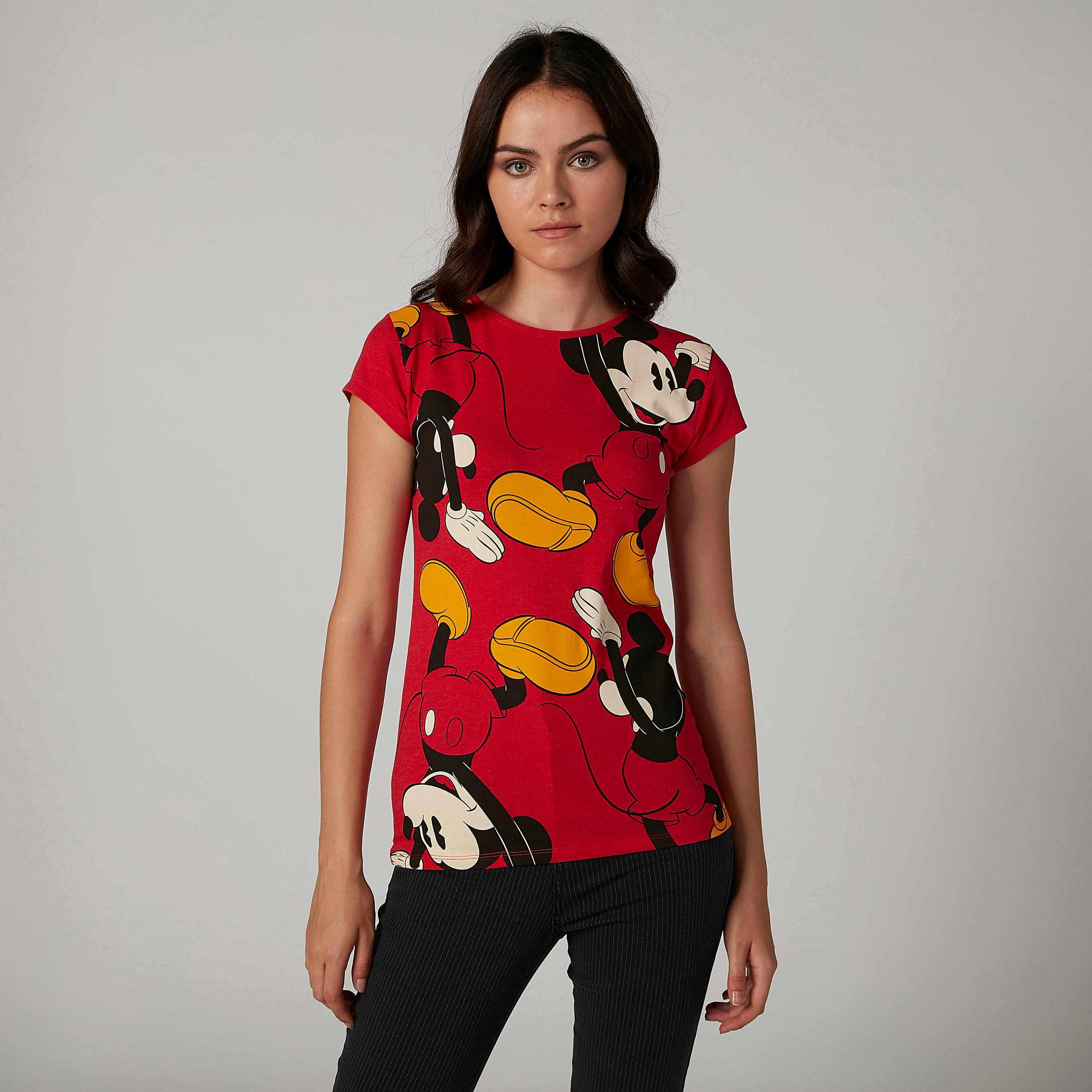 تيشيرت مستدام سكيني بأكمام كاب وطبعات ميكي ماوس -women-clothing-tshirts-image-1