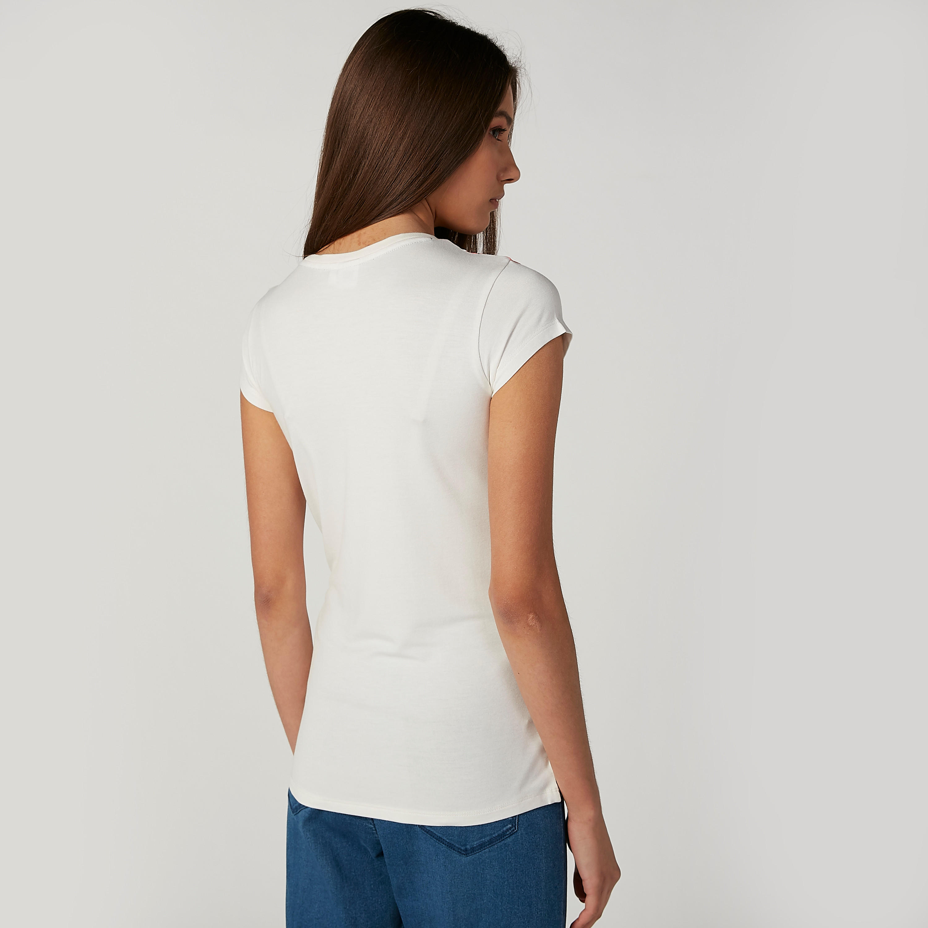 تيشيرت سكيني بياقة مستديرة وأكمام كاب وطبعات هالو كيتي-women-clothing-tshirts-image-2