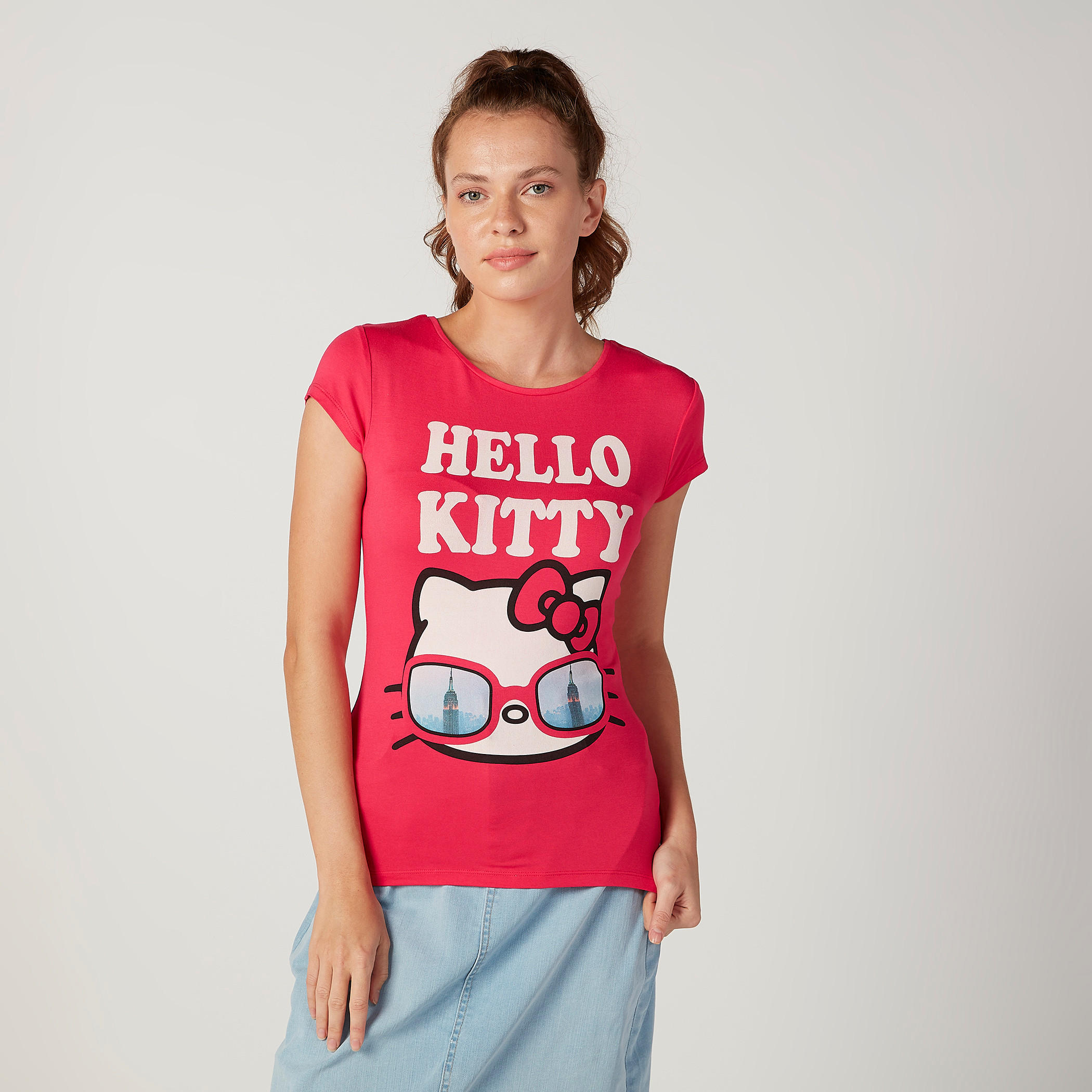 Skinny Fit Hello Kitty Printed T-shirt with Cap Sleeves-women-clothing-tshirts-image-1