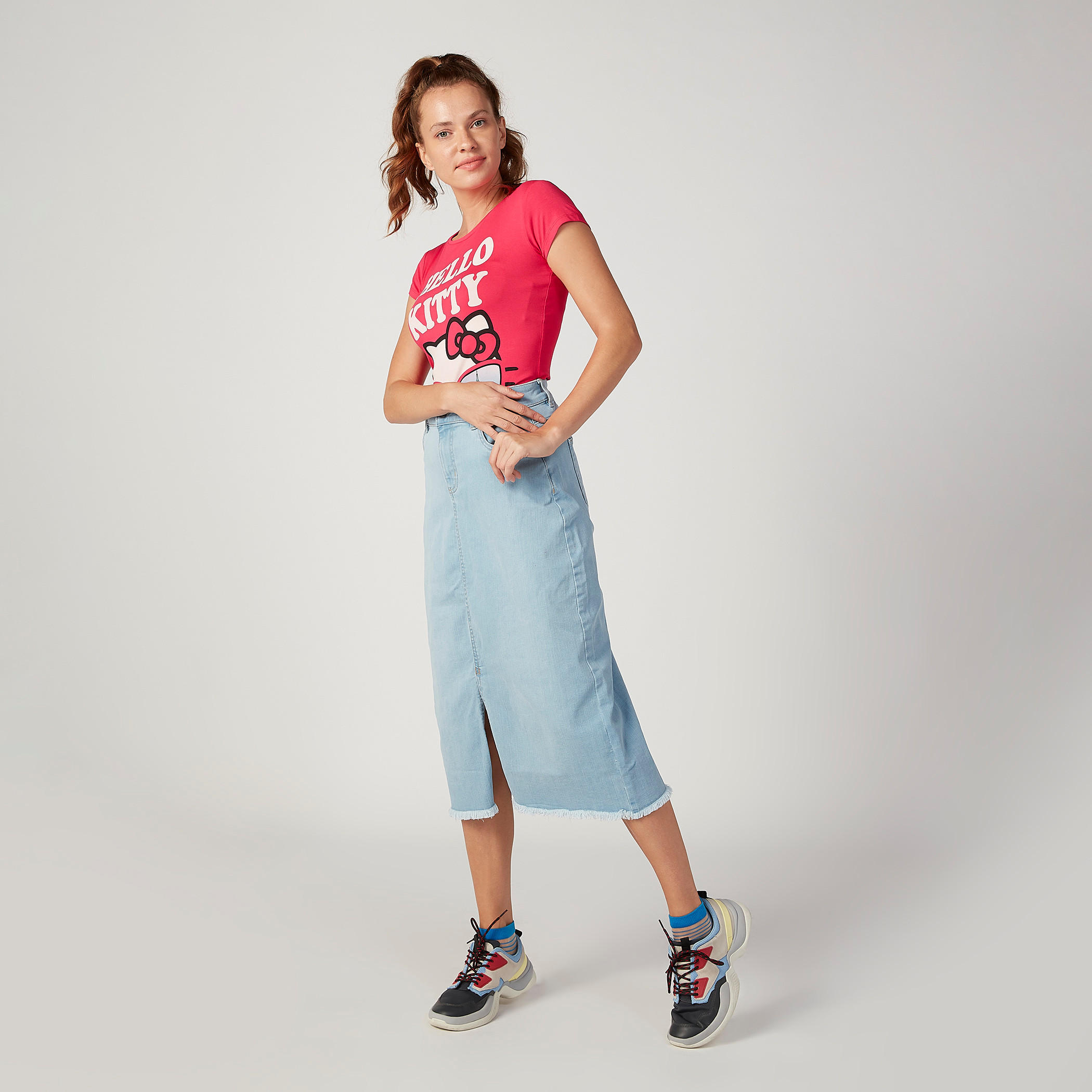Skinny Fit Hello Kitty Printed T-shirt with Cap Sleeves-women-clothing-tshirts-image-2