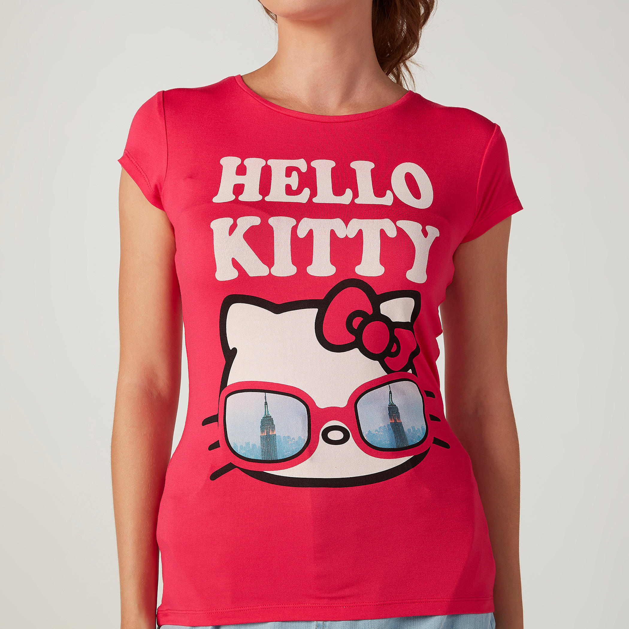 Skinny Fit Hello Kitty Printed T-shirt with Cap Sleeves-women-clothing-tshirts-image-3