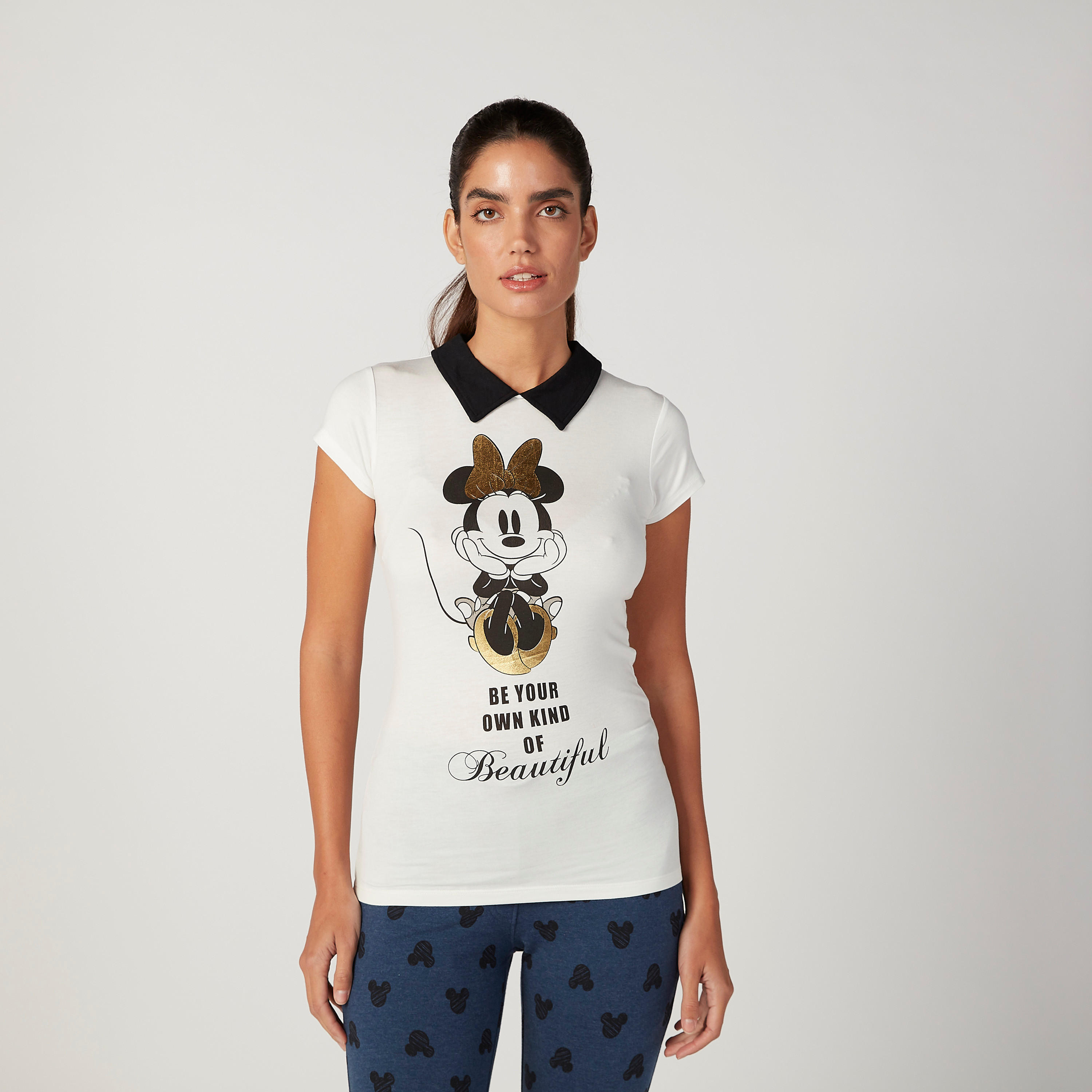 تيشيرت سكيني بأكمام كاب وطبعات ميكي ماوس-women-clothing-tshirts-image-1