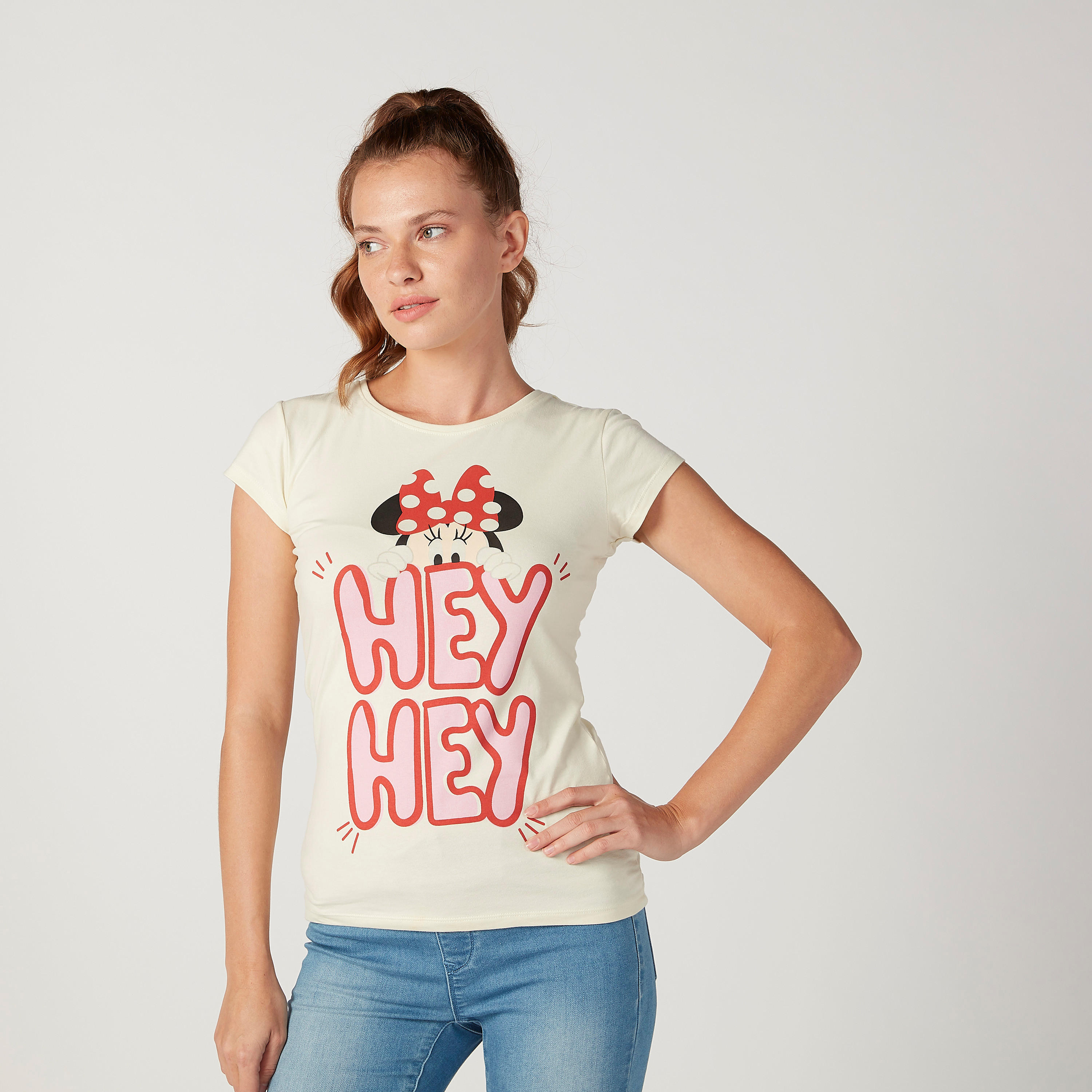 تيشيرت مستدام سكيني فيت بأكمام كاب وطبعات ميني ماوس-women-clothing-tshirts-image-1