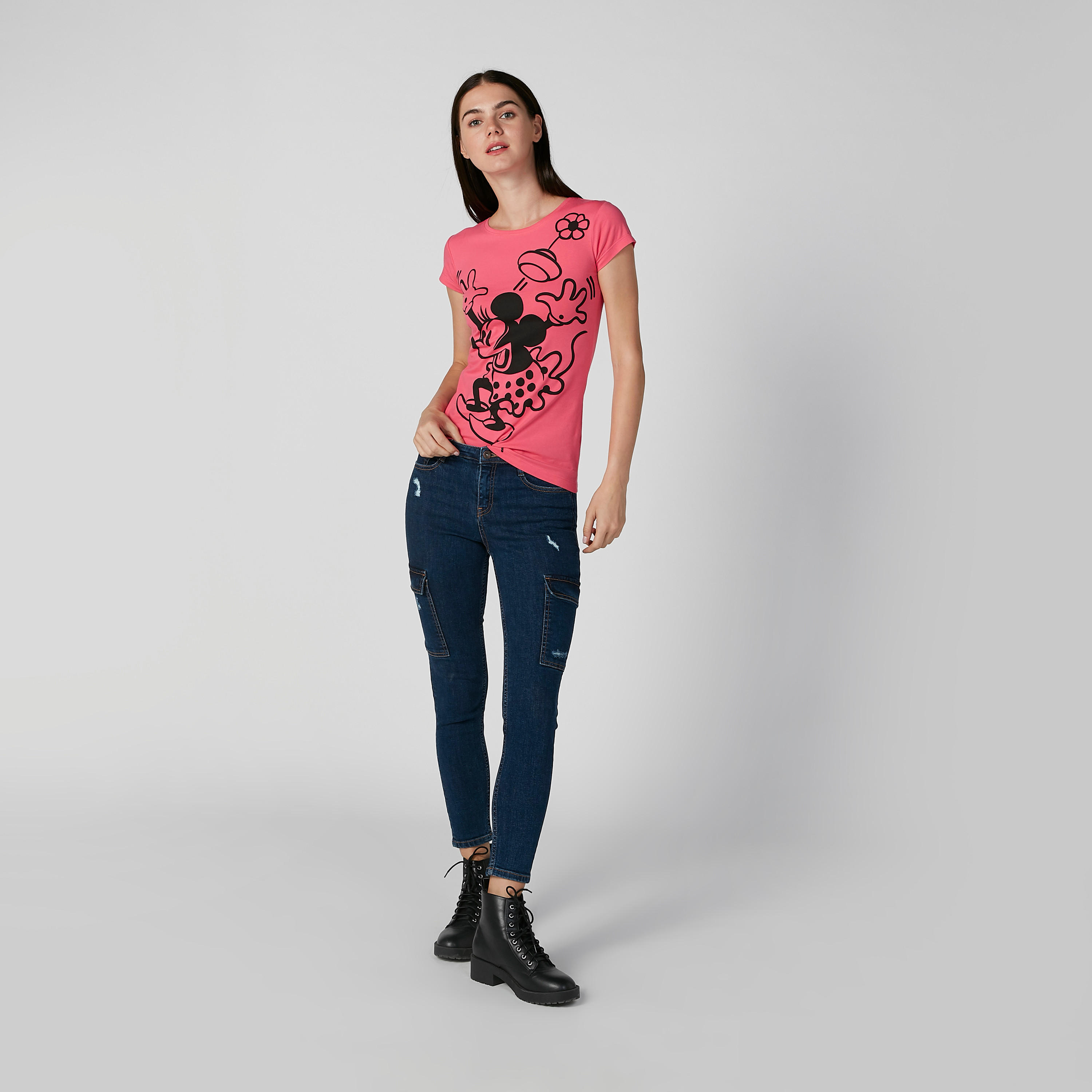 تيشيرت مستدام سكيني بأكمام كاب وطبعات ميني ماوس -women-clothing-tshirts-image-2
