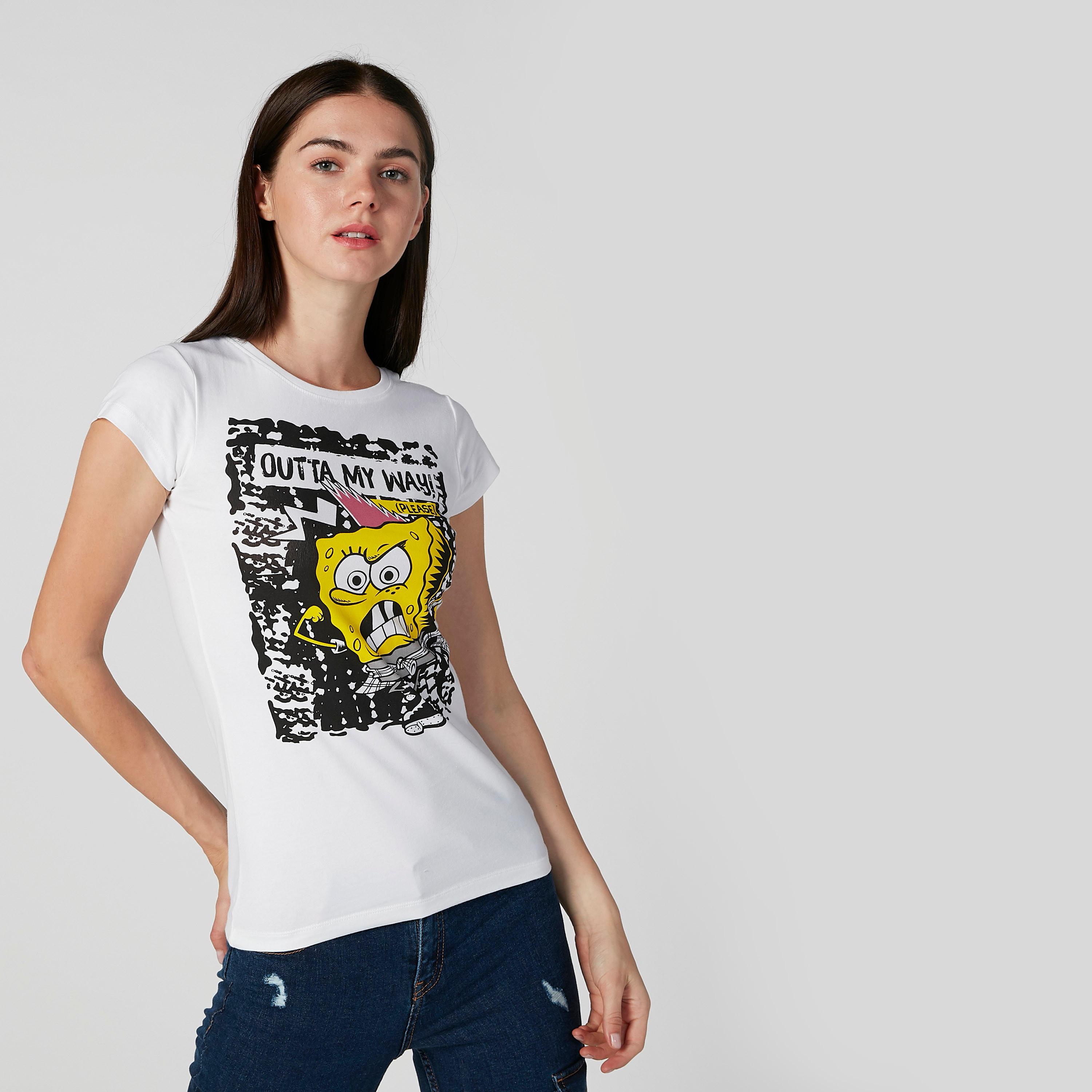 تيشيرت مستدام سكيني بطبعات سبونج بوب-women-clothing-tshirts-image-1