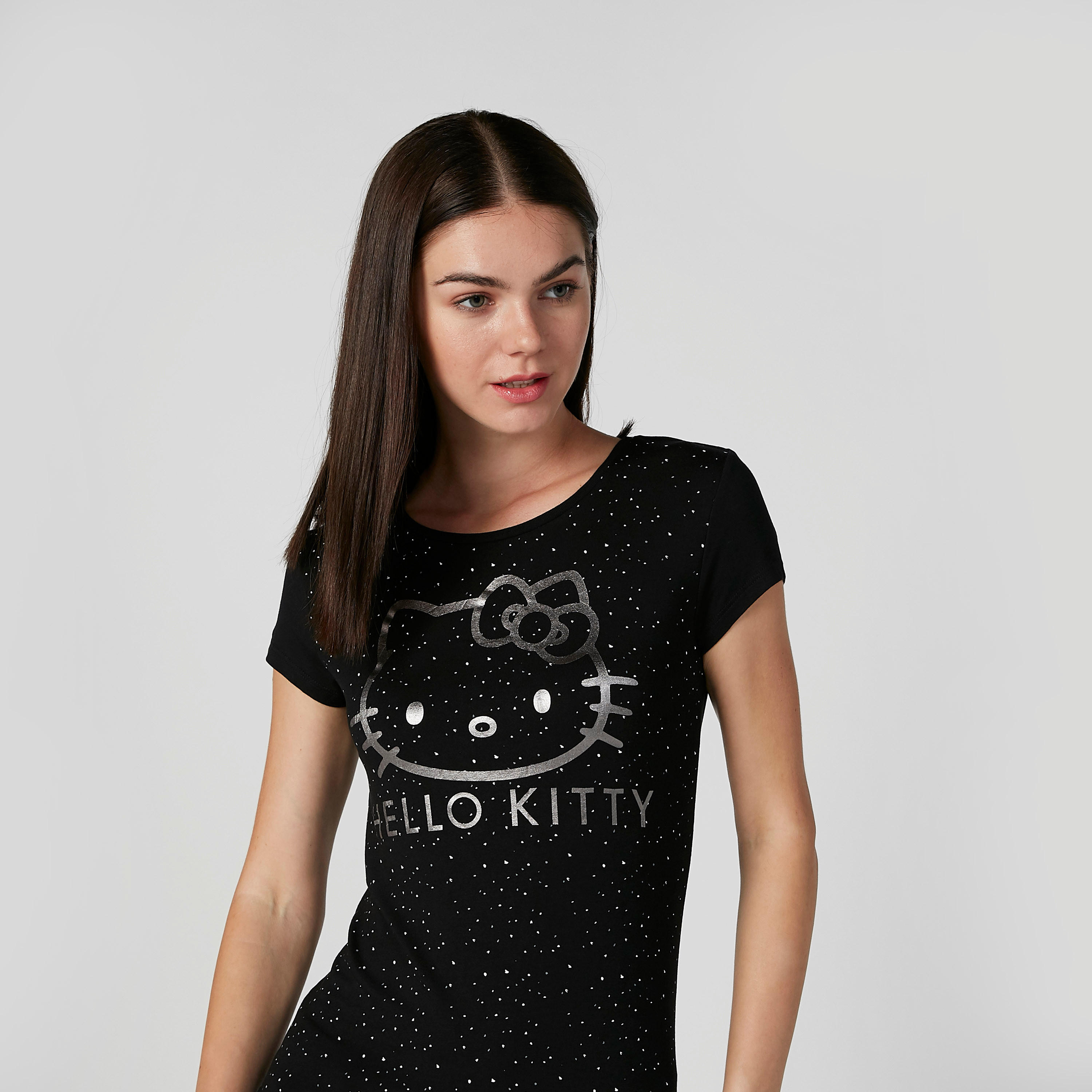 تيشيرت سكيني بياقة مستديرة وأكمام كاب وطبعات هالو كيتي-women-clothing-tshirts-image-3