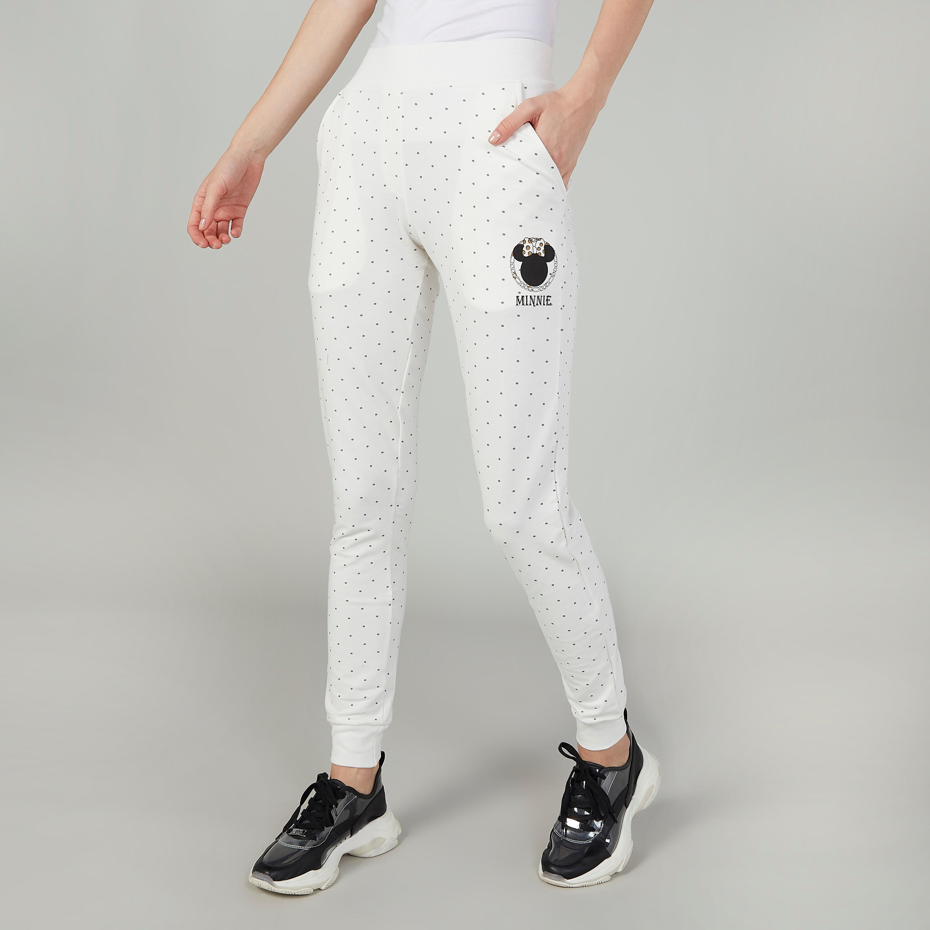 بنطلون رياضي سليم بخصر متوسط الارتفاع وجيوب بطبعات ميني ماوس-women-clothing-bottoms-joggers-image-1