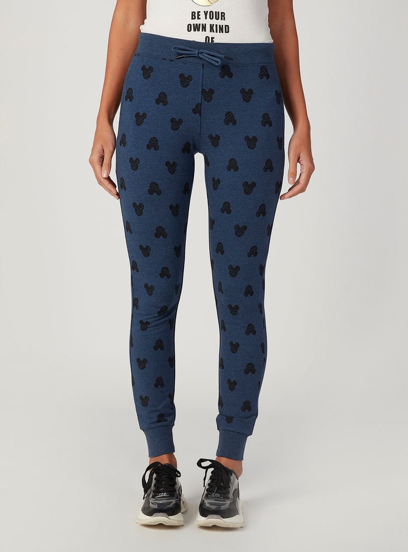 بنطلون رياضي سليم بخصر متوسط الارتفاع وجيوب بطبعات ميكي ماوس-women-clothing-bottoms-joggers-image-1