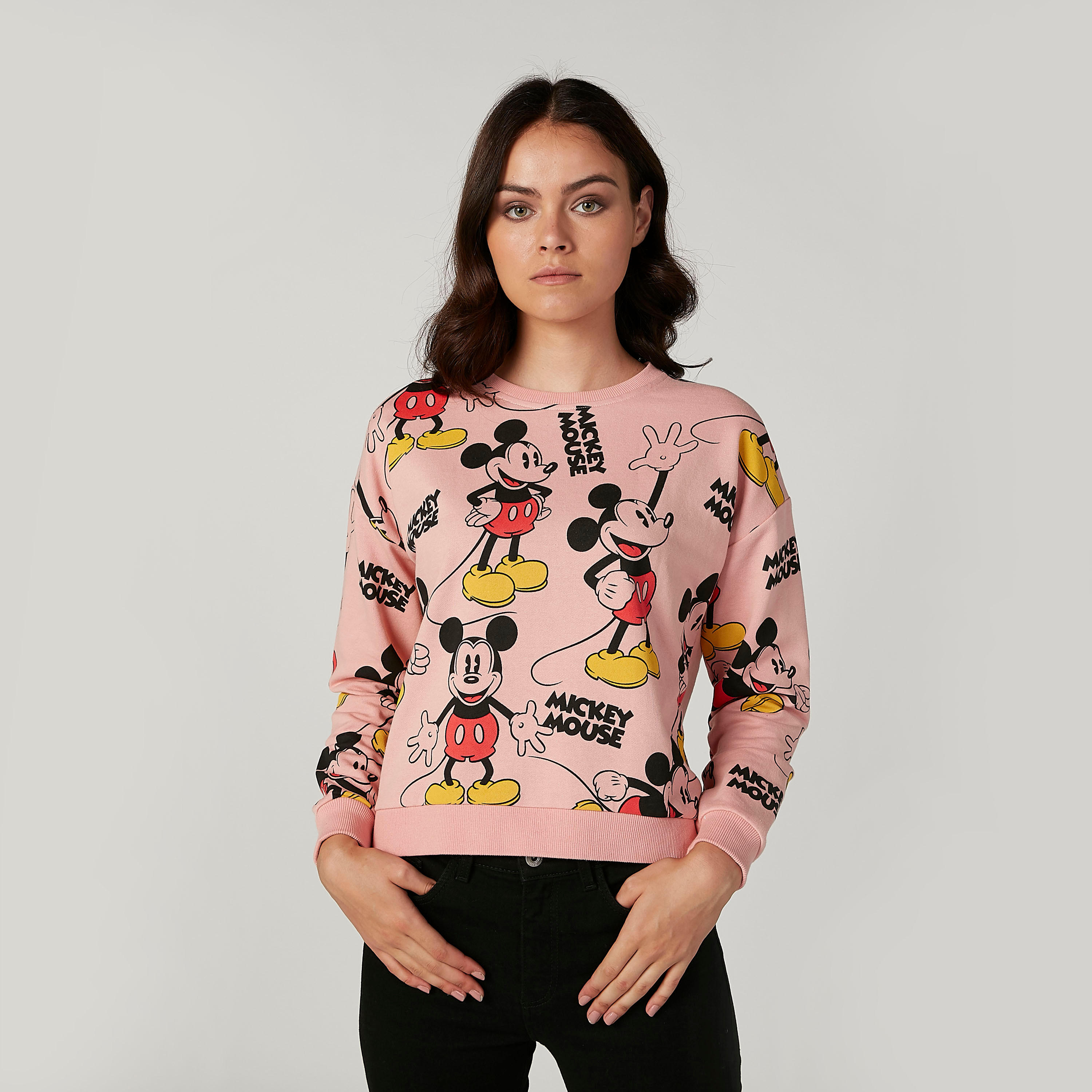 سويت شيرت بياقة مستديرة وأكمام طويلة وطبعات ميكي ماوس-women-winterwear-hoodiesandsweatshirts-sweatshirts-image-1
