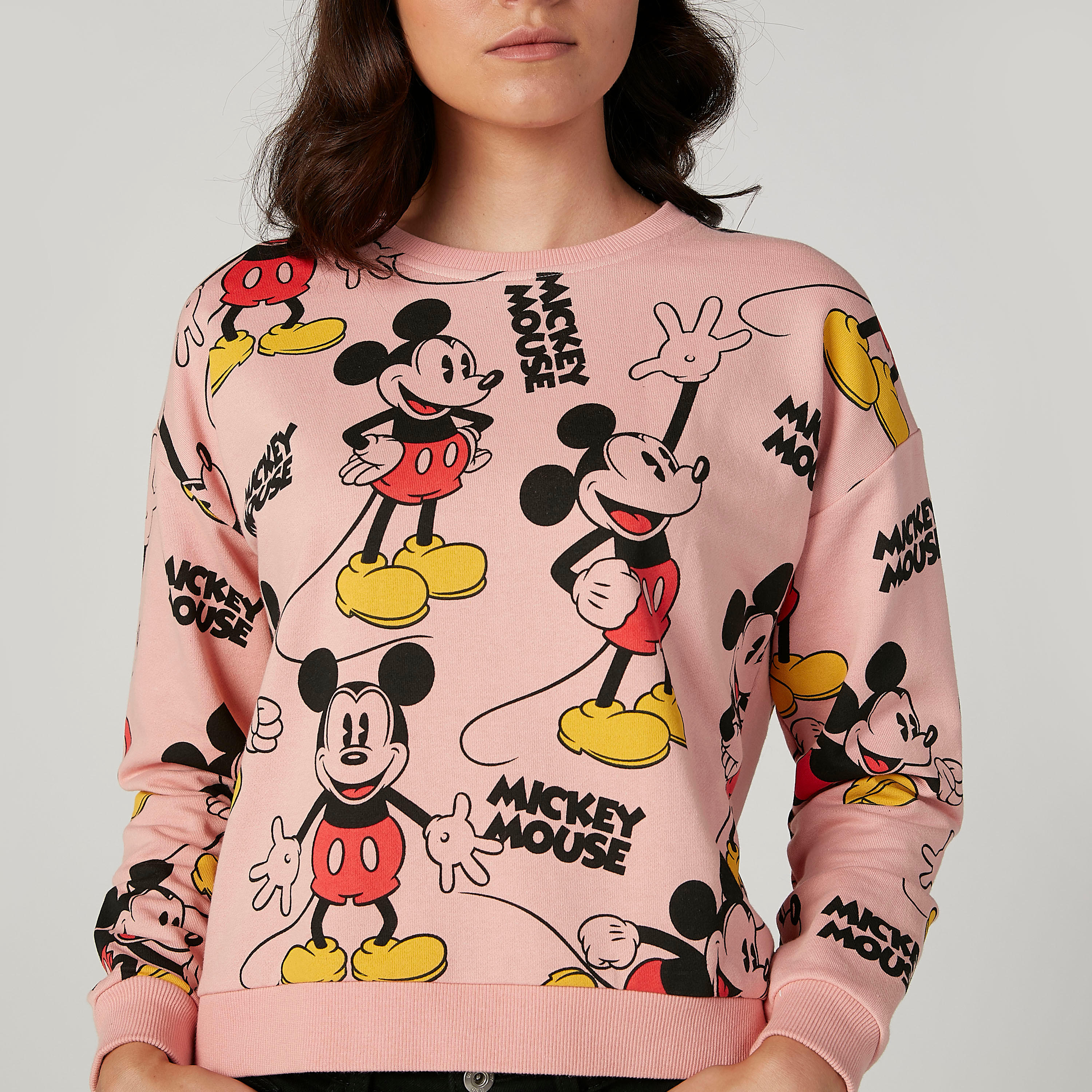 سويت شيرت بياقة مستديرة وأكمام طويلة وطبعات ميكي ماوس-women-winterwear-hoodiesandsweatshirts-sweatshirts-image-3