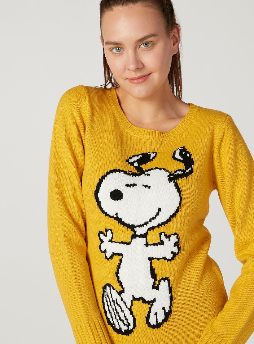 Snoopy Printed Sweater with Round Neck and Long Sleeves-women-clothing-cardigansandjumpers-jumpers-image-3