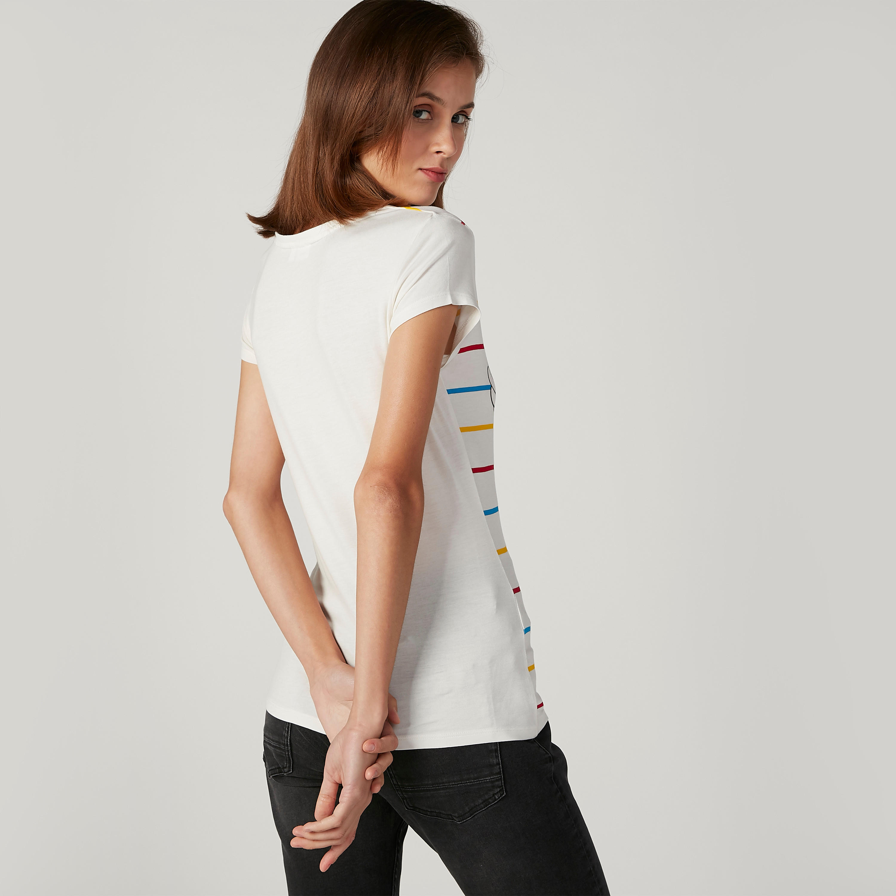 تيشيرت سكيني بأكمام كاب وطبعات ميكي ماوس-women-clothing-tshirts-image-1