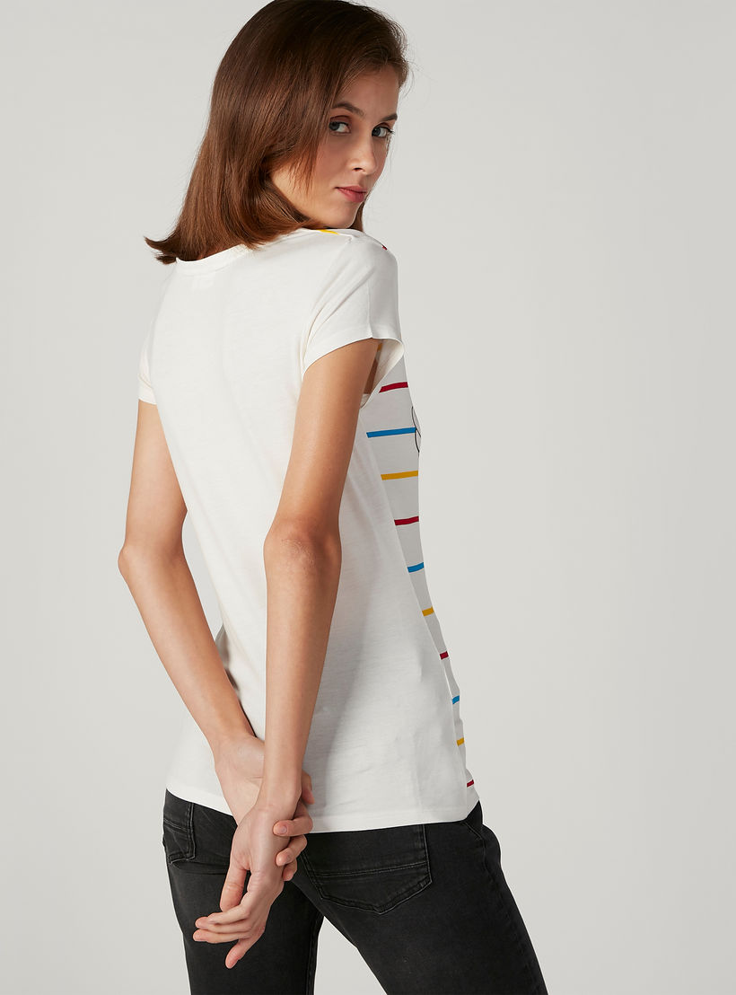 تيشيرت سكيني بأكمام كاب وطبعات ميكي ماوس-women-clothing-tshirts-image-1