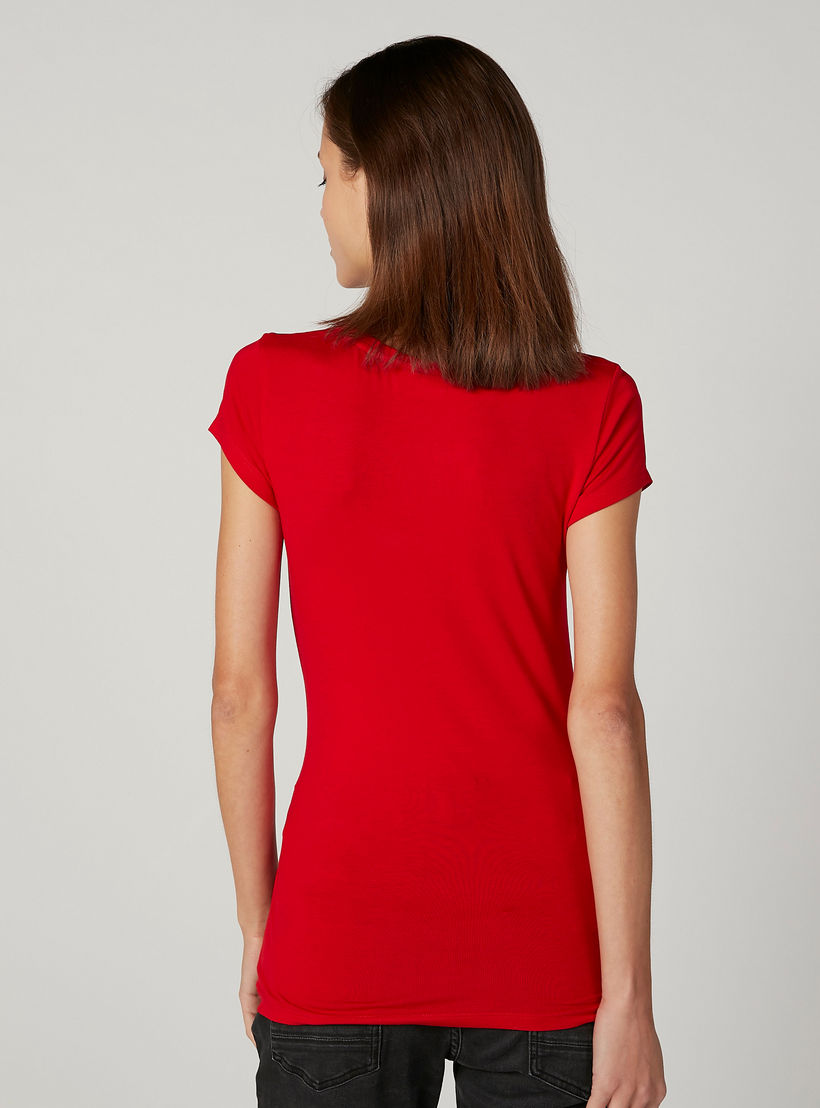 تيشيرت سكيني بياقة مستديرة وأكمام كاب وطبعات ميني ماوس-women-clothing-tshirts-image-2