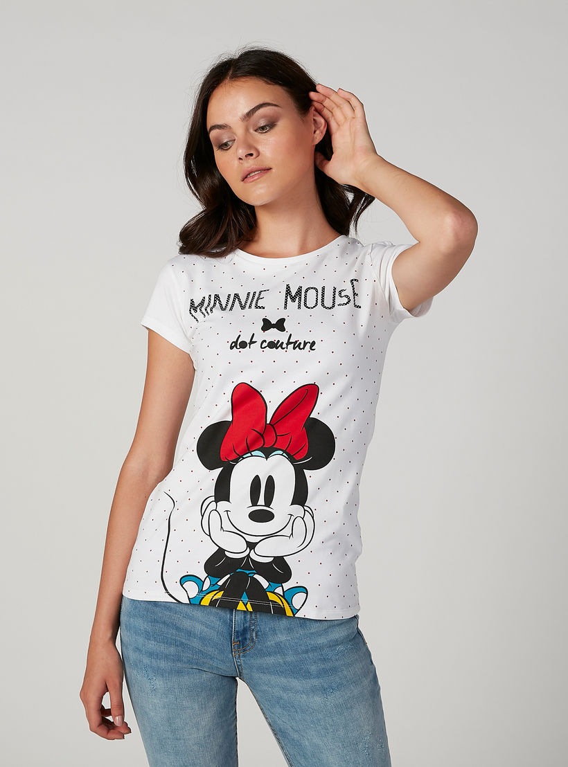 Sustainable Skinny Fit Minnie Mouse Printed Cap Sleeves T-shirt-women-clothing-tshirts-image-1