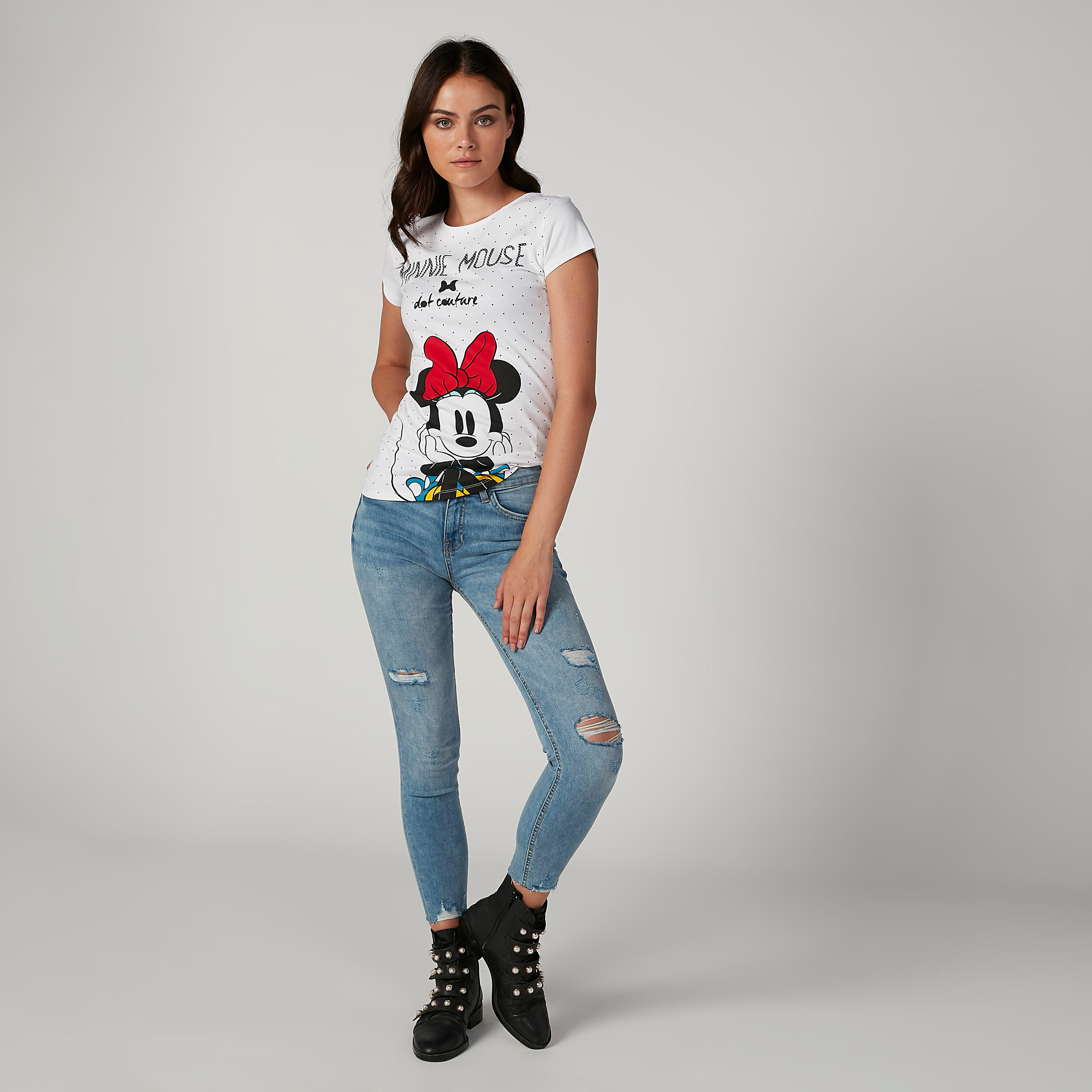 Sustainable Skinny Fit Minnie Mouse Printed Cap Sleeves T-shirt-women-clothing-tshirts-image-2