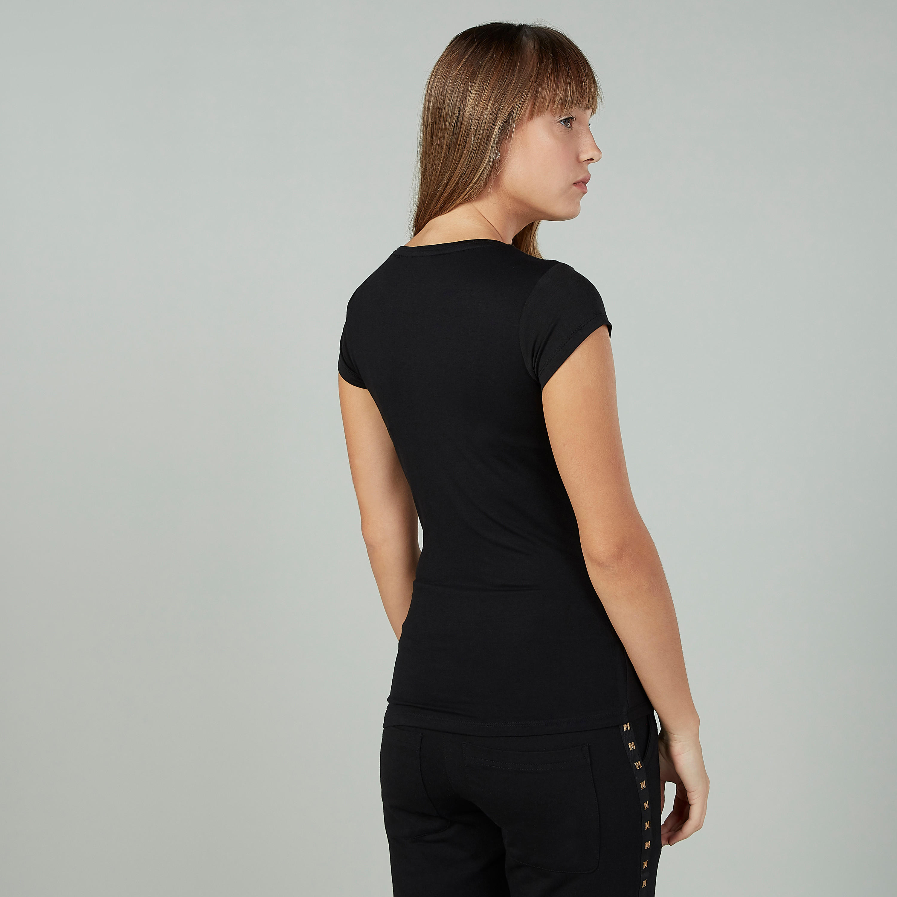 Skinny Fit Mickey Mouse Printed Round Neck T-shirt with Cap Sleeves-women-clothing-tshirts-image-3