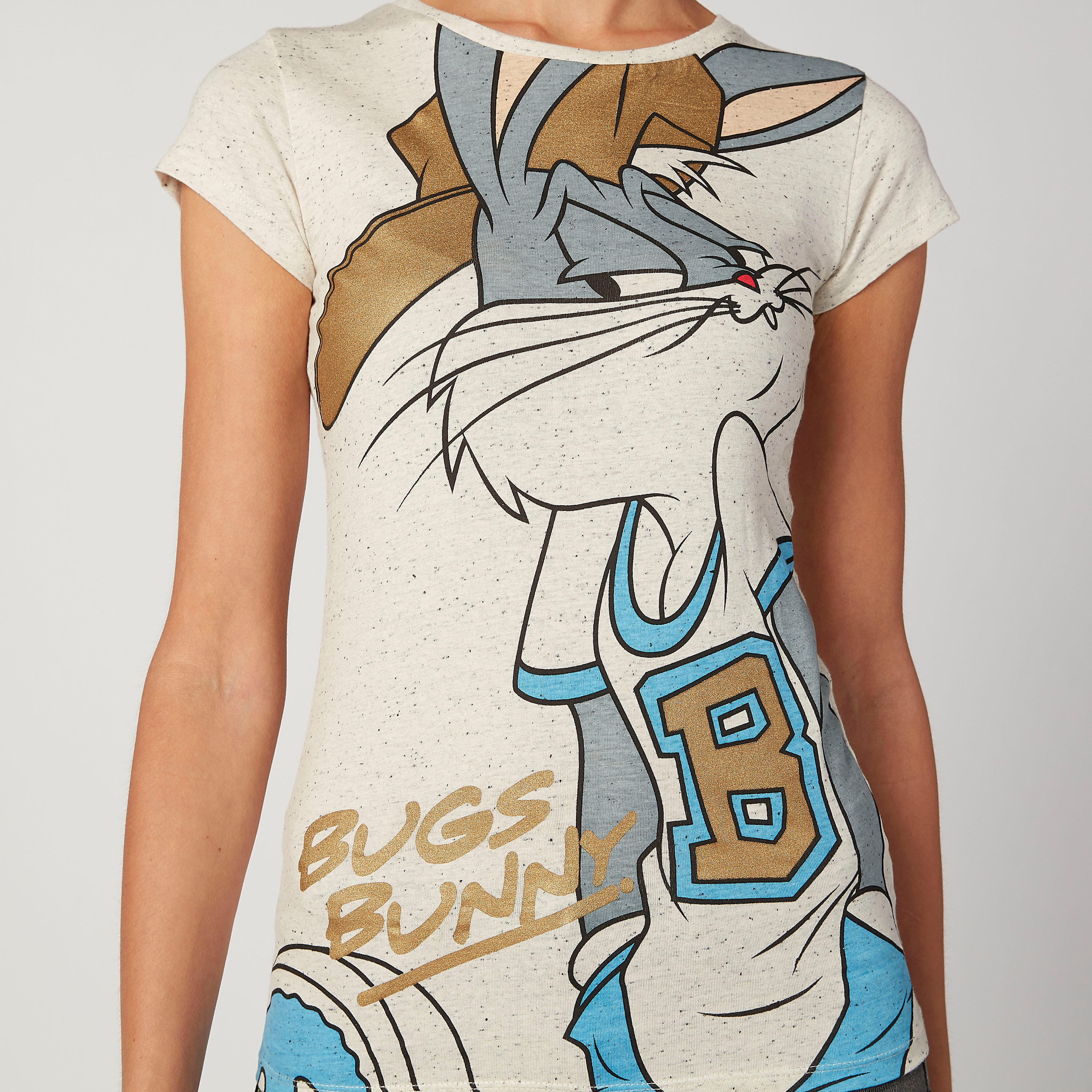 Skinny Fit Bugs Bunny Printed T-shirt with Round Neck and Cap Sleeves-women-clothing-tshirts-image-3