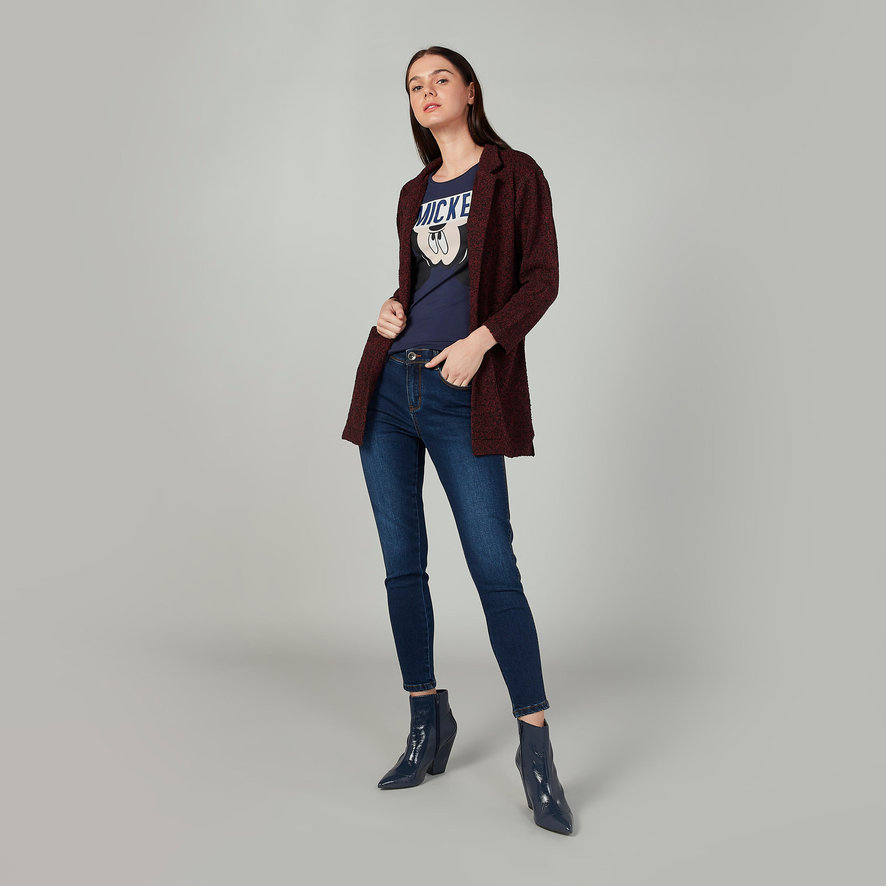 Skinny Fit Micket Mouse Printed Top with Cap Sleeves-women-clothing-tshirts-image-2