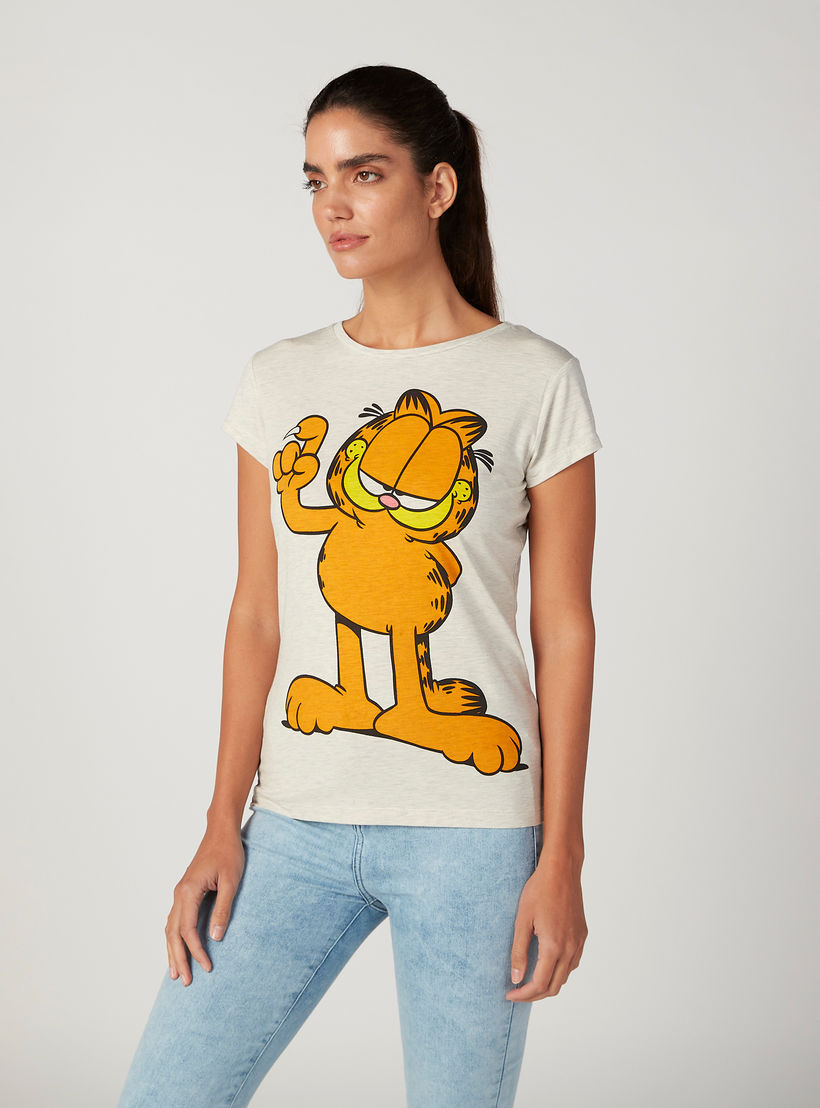 تيشيرت سكيني بياقة مستديرة وأكمام قصيرة وطبعات غارفيلد-women-clothing-tshirts-image-1