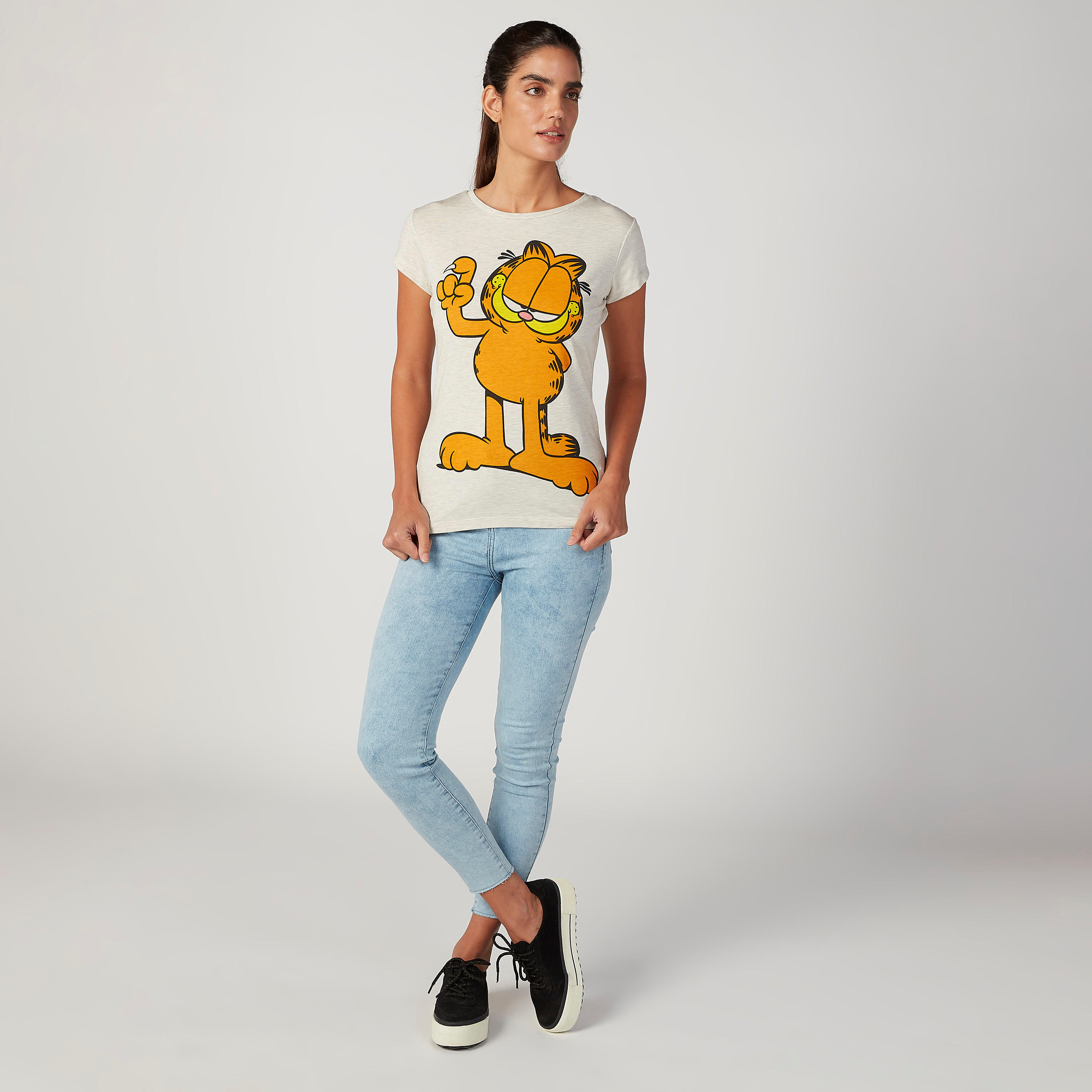 تيشيرت سكيني بياقة مستديرة وأكمام قصيرة وطبعات غارفيلد-women-clothing-tshirts-image-2