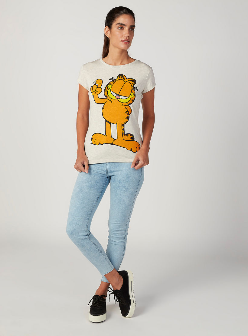 تيشيرت سكيني بياقة مستديرة وأكمام قصيرة وطبعات غارفيلد-women-clothing-tshirts-image-2