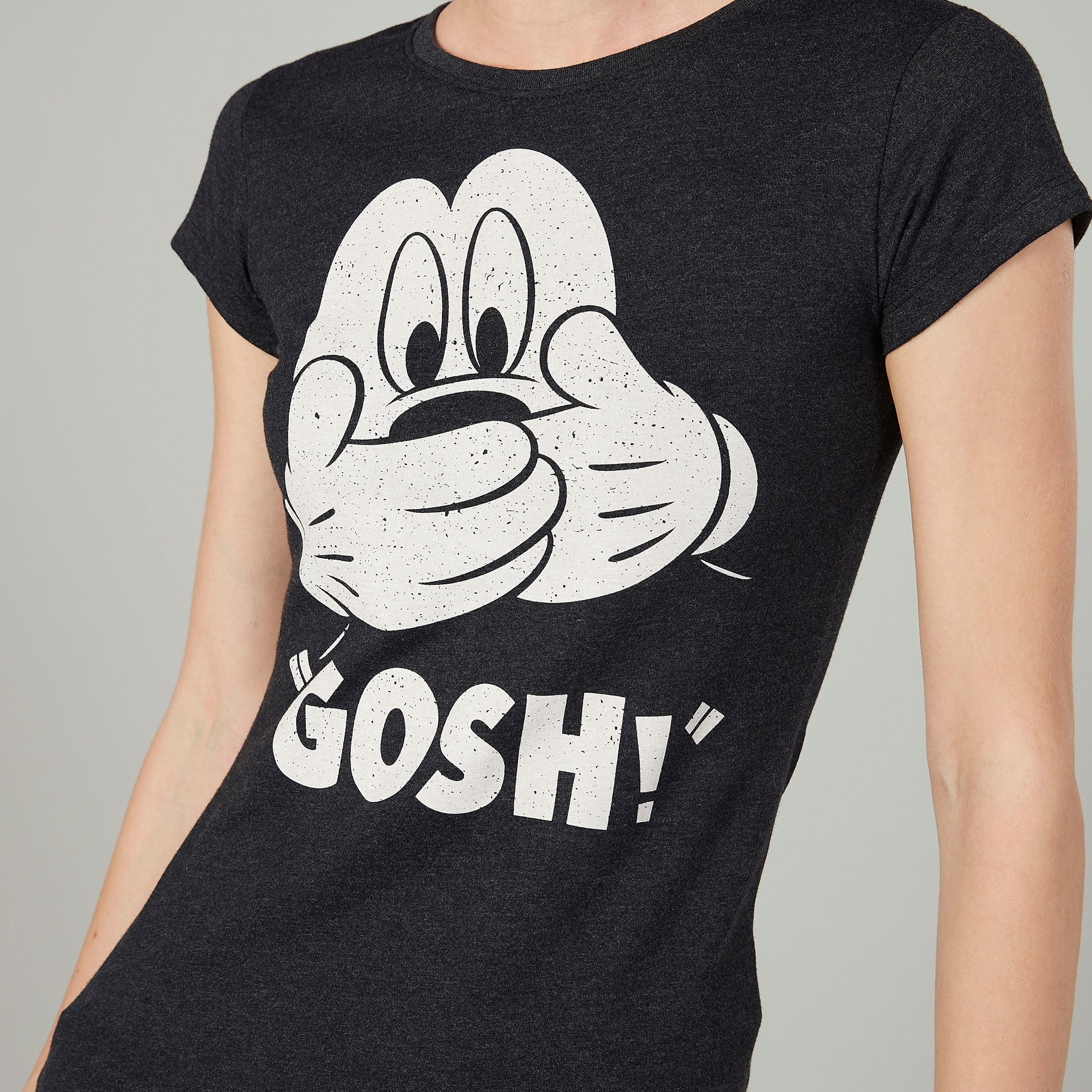 Skinny Fit Mickey Mouse Printed Round Neck T-shirt with Cap Sleeves-women-clothing-tshirts-image-3