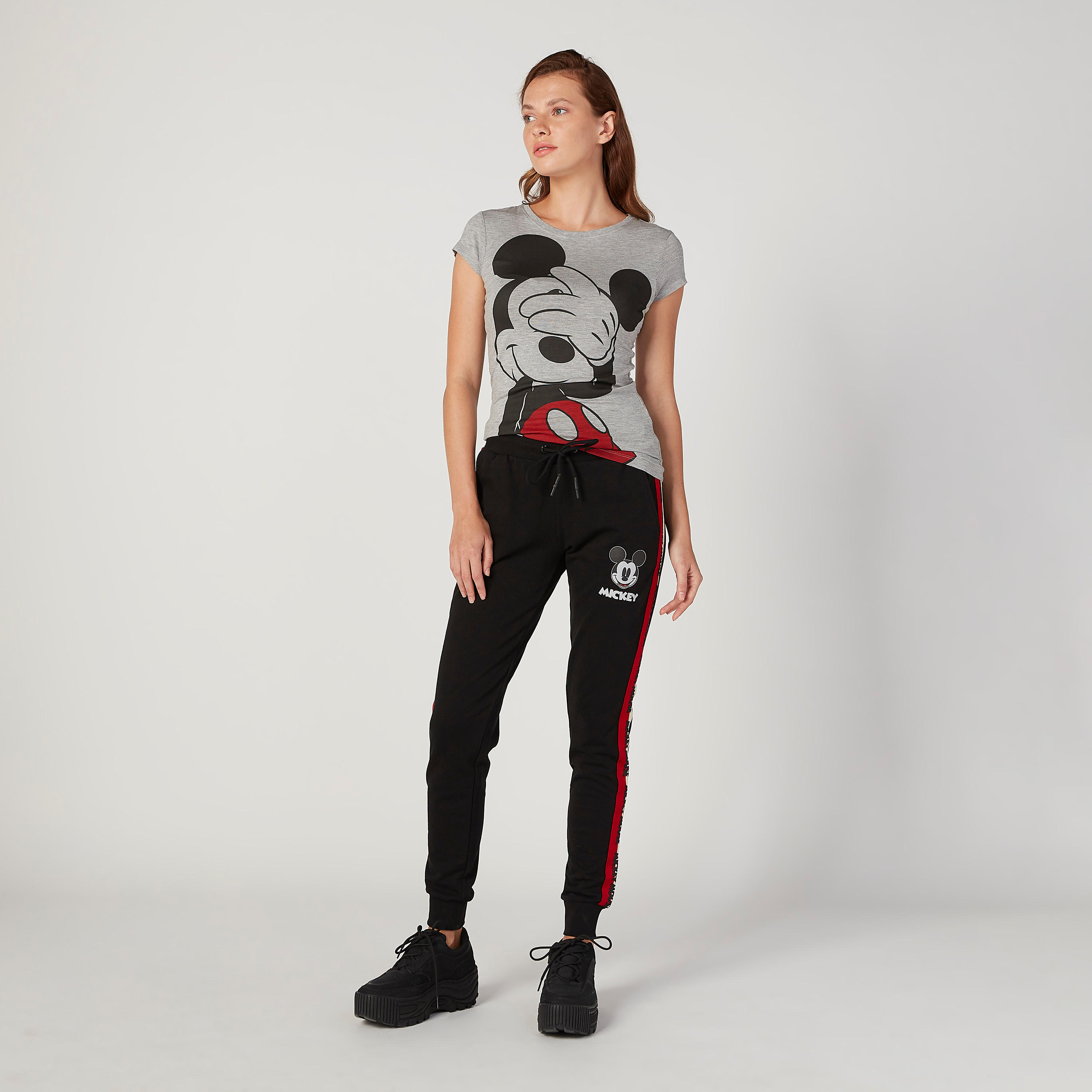 Skinny Fit Mickey Mouse Printed Round Neck T-shirt with Cap Sleeves-women-clothing-tshirts-image-2