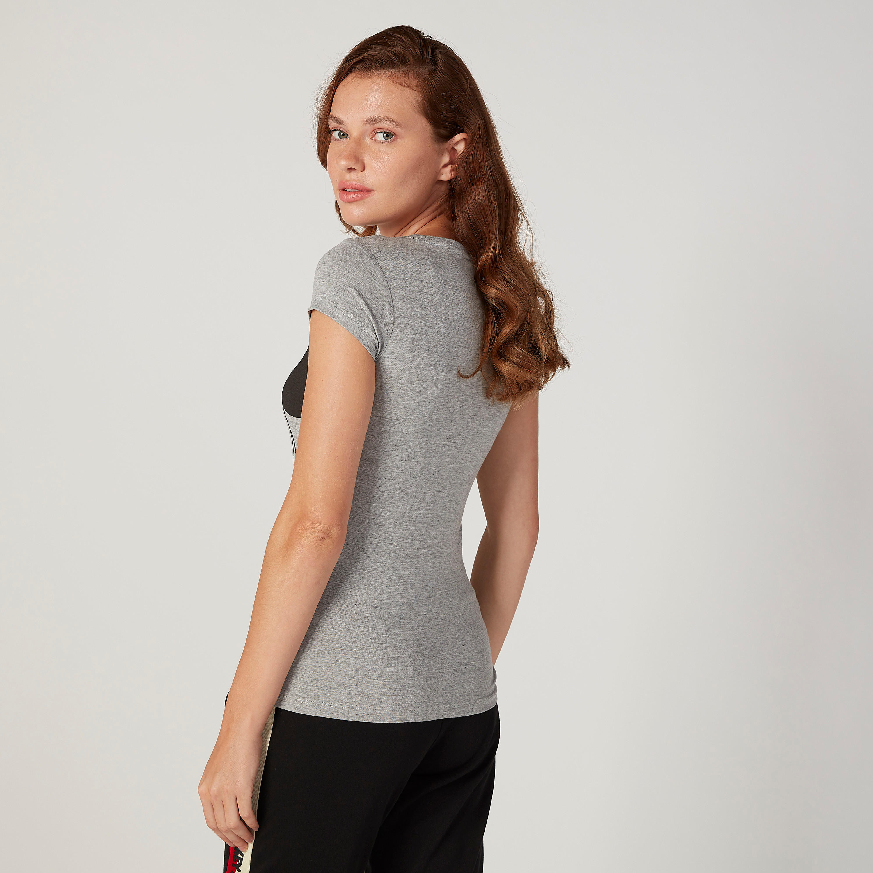 Skinny Fit Mickey Mouse Printed Round Neck T-shirt with Cap Sleeves-women-clothing-tshirts-image-4