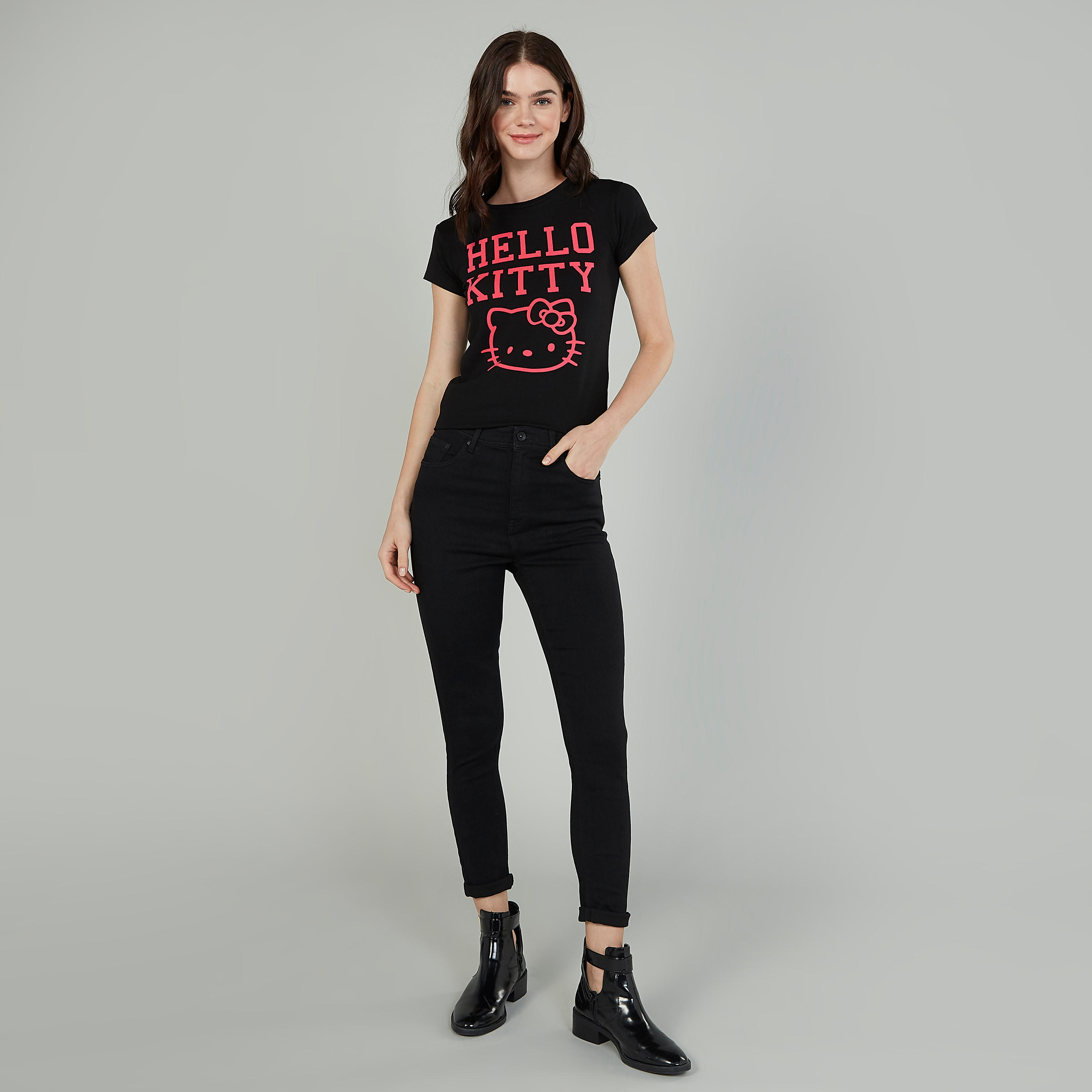 Hello Kitty Printed T-shirt with Crew Neck and Cap Sleeves-women-clothing-tshirts-image-2
