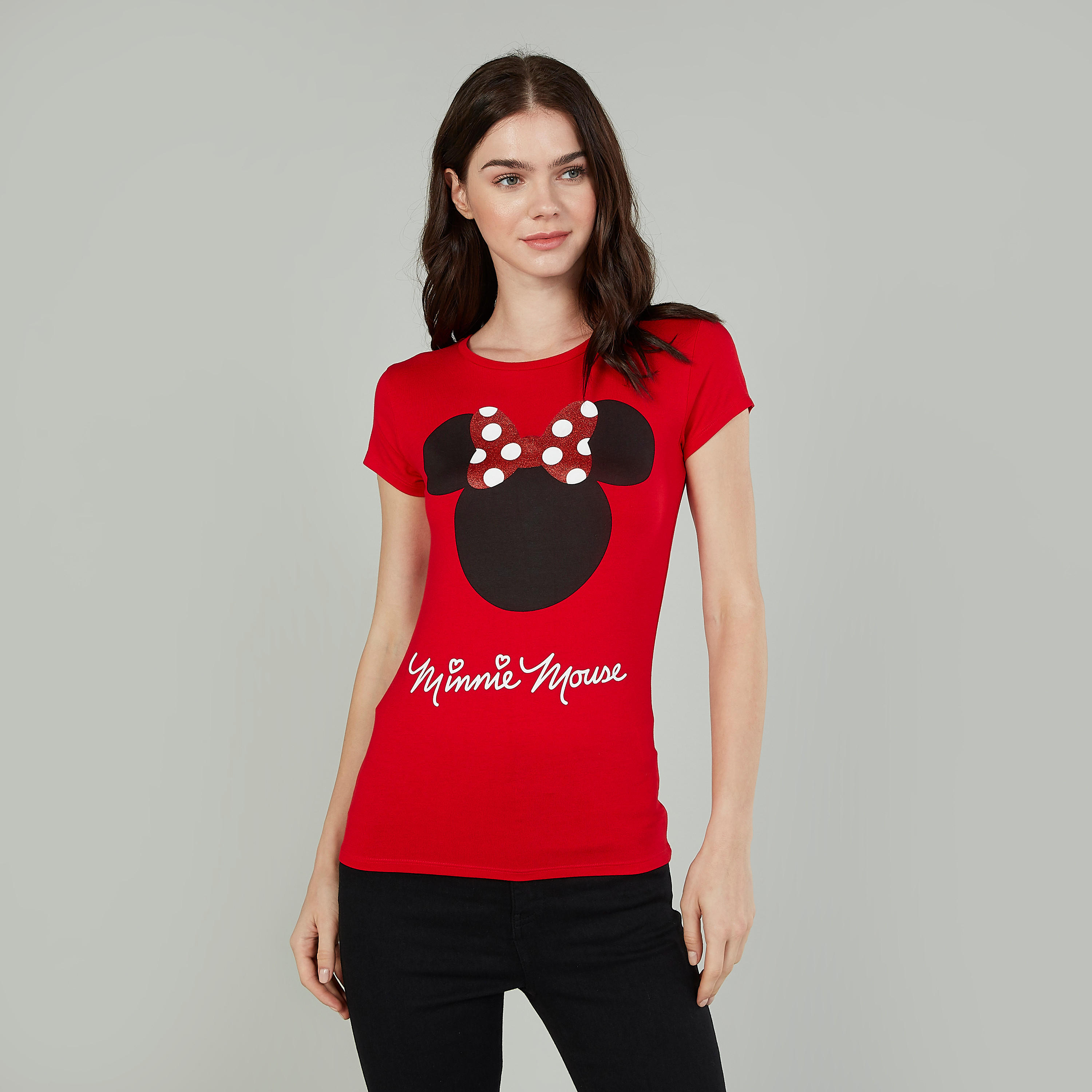 تيشيرت مستدام سكيني فيت بأكمام كاب وطبعات ميني ماوس-women-clothing-tshirts-image-1