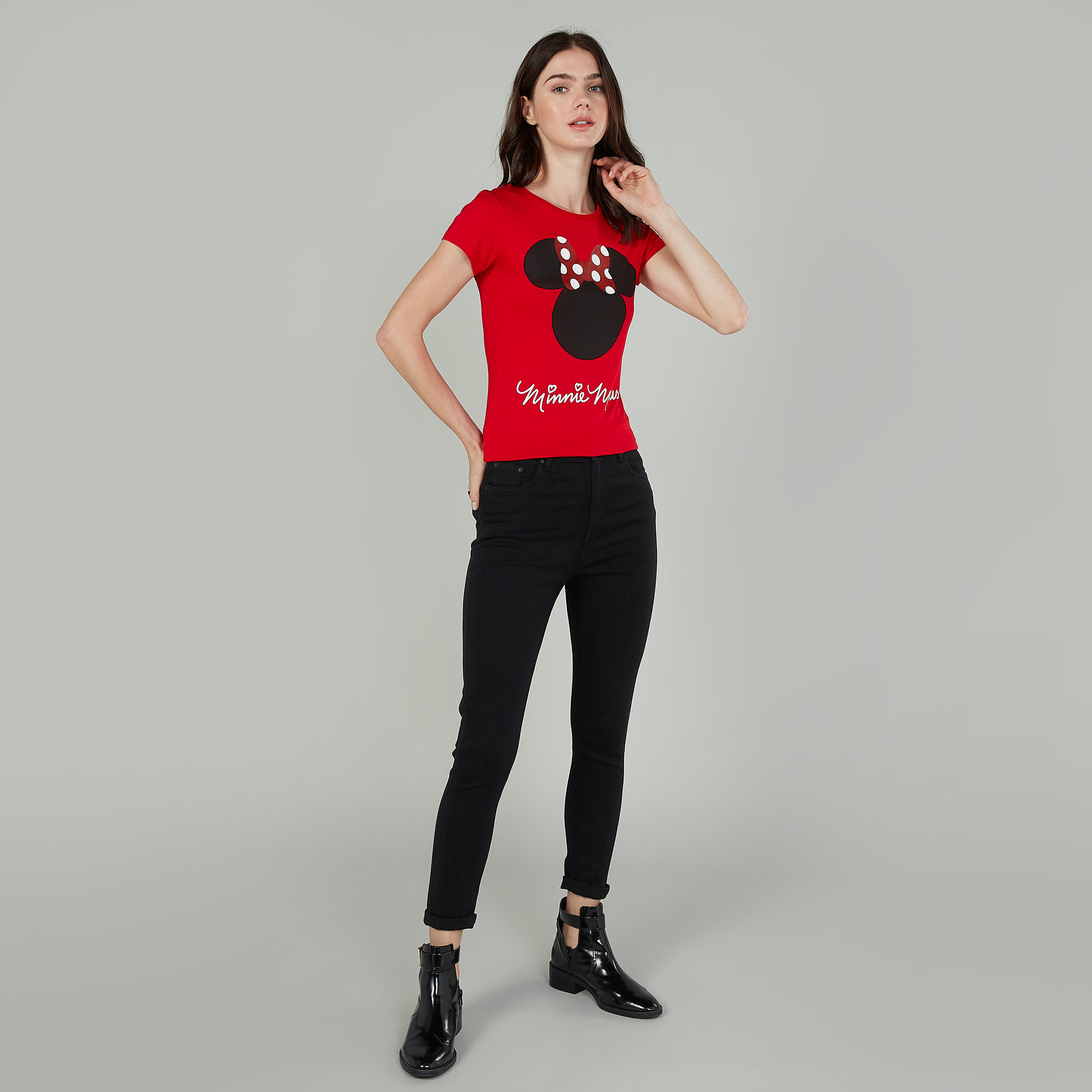 تيشيرت مستدام سكيني فيت بأكمام كاب وطبعات ميني ماوس-women-clothing-tshirts-image-2