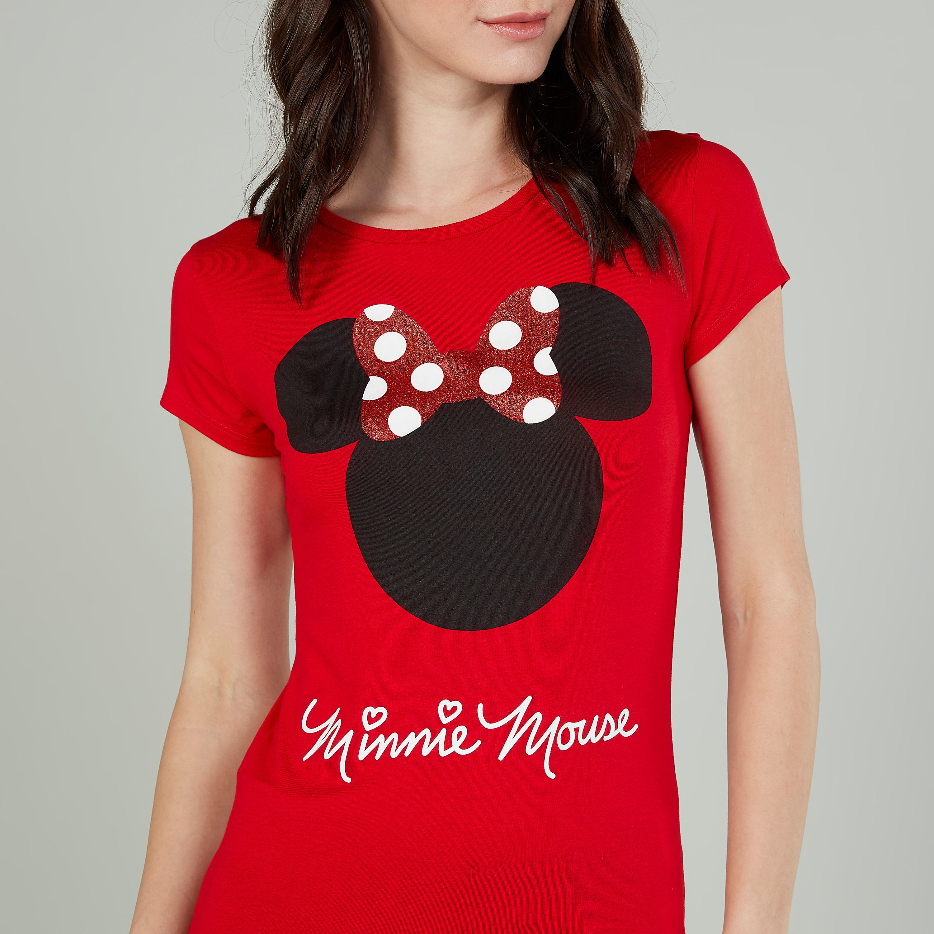 تيشيرت مستدام سكيني فيت بأكمام كاب وطبعات ميني ماوس-women-clothing-tshirts-image-3