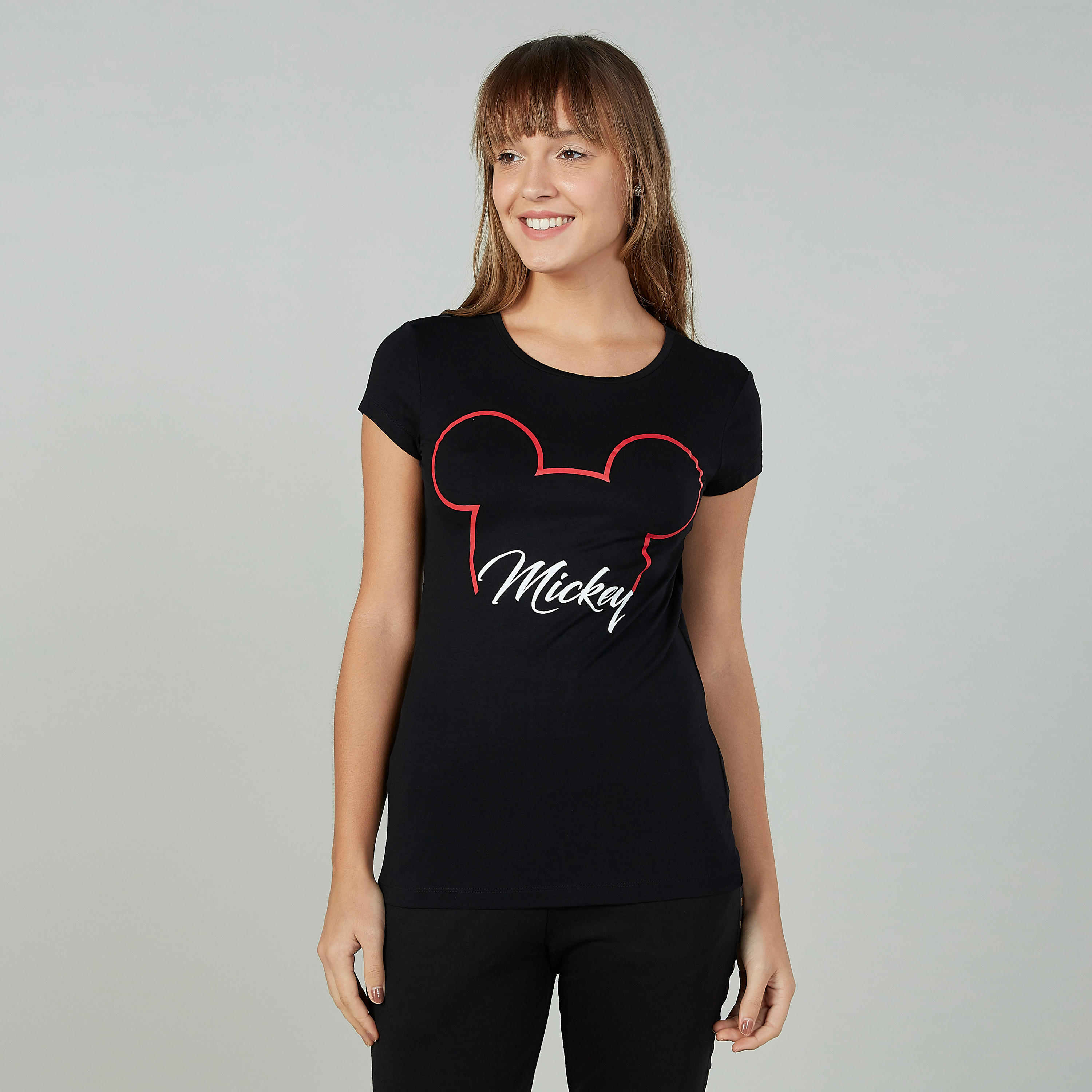 تيشيرت مستدام سكيني بأكمام كاب وطبعات ميكي ماوس -women-clothing-tshirts-image-1
