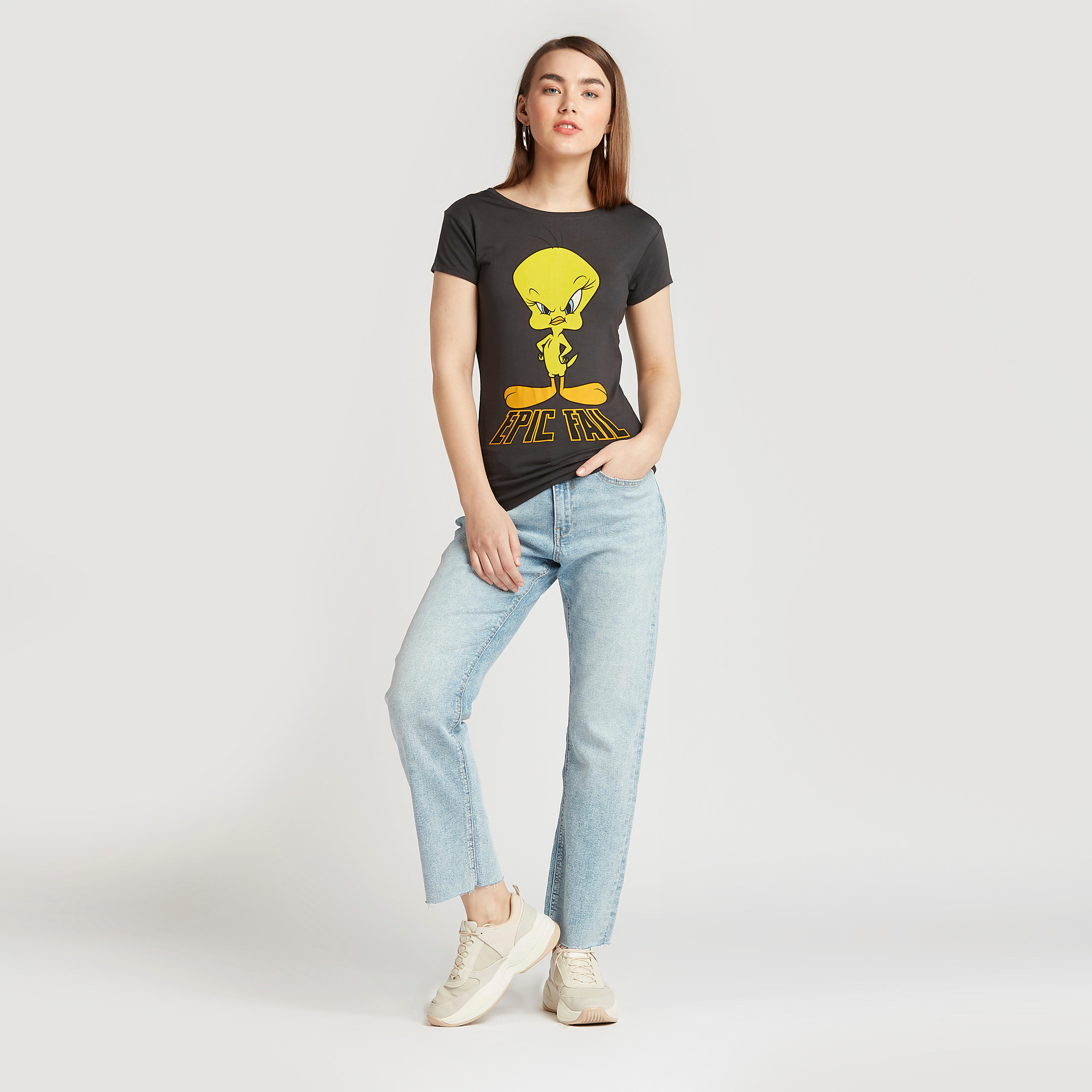 Sustainable Skinny Fit Tweety Print T-shirt with Round Neck-women-clothing-tshirts-image-1